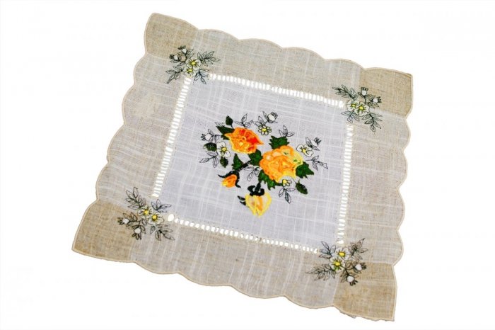 Obrus 30x30 wz. 1654 Kolor: lniany pomarańczowe róże