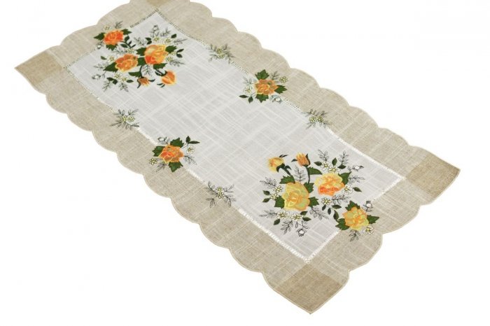 Obrus 40x90 wz. 1654 Kolor: lniany pomarańczowe róże