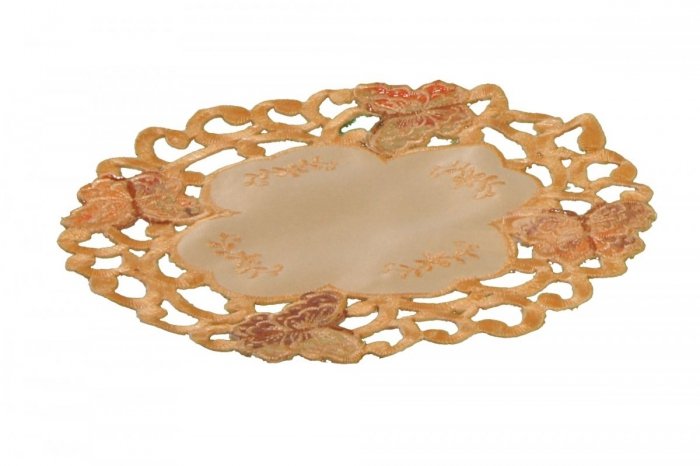 Obrus Prom 7273 rozmiar: 20 cm Koło haftowane motyle kolor: pomaranczowy