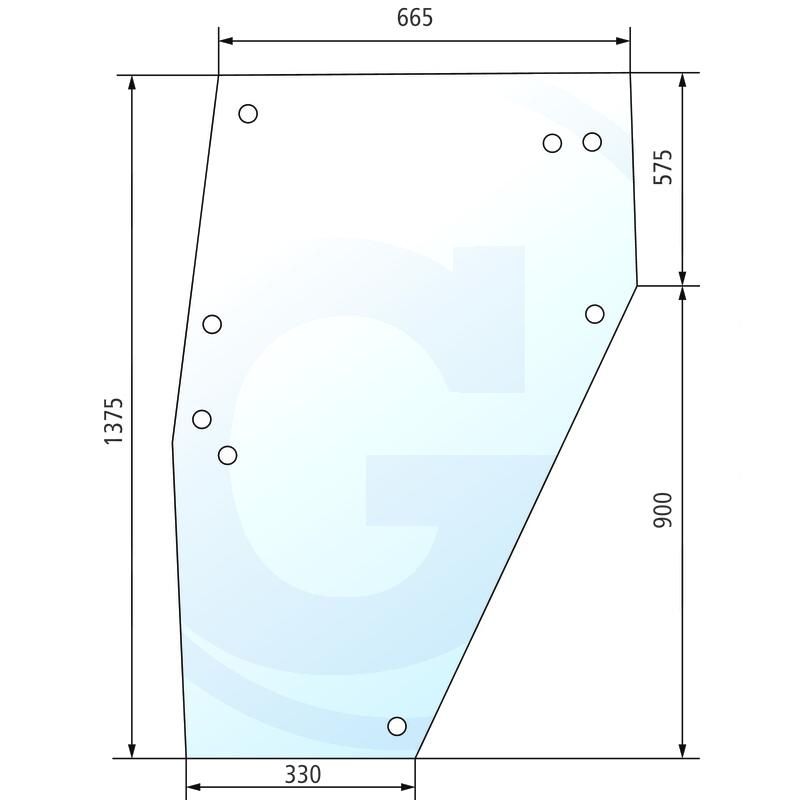 Szyba drzwi lewa, starsza wersja z mocowaniem zawiasem z 3 otworami Deutz DX AgroPrima AgroXtra 4347340
