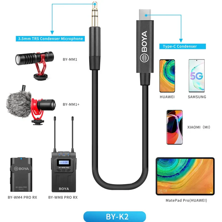 Boya by-k2 – profesjonalny adapter audio usb-c na 3.5 mm trs (męski)