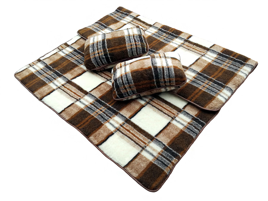 Pościel wełniana merynos australijski wzór krata (kołdra 200x220, 2x poduszka 40x60) (+-5cm)