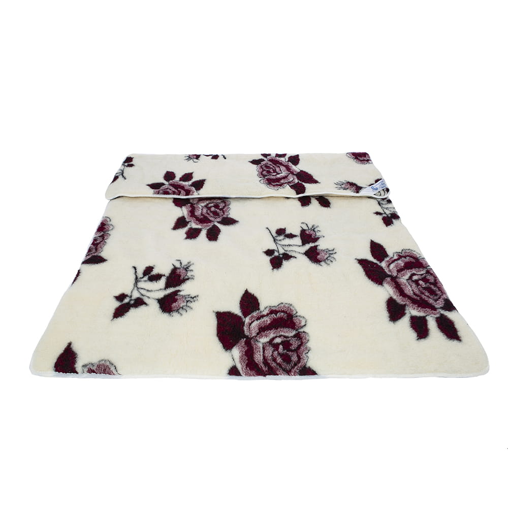 Kołdra wełniana merynos australijski wzór czerwona róża 180x200 (+-5cm)