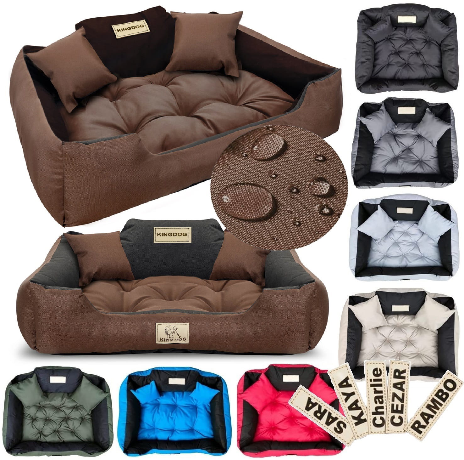 Legowisko dla psa kojec KINGDOG 100x75 cm personalizowane wodoodporne brązowe