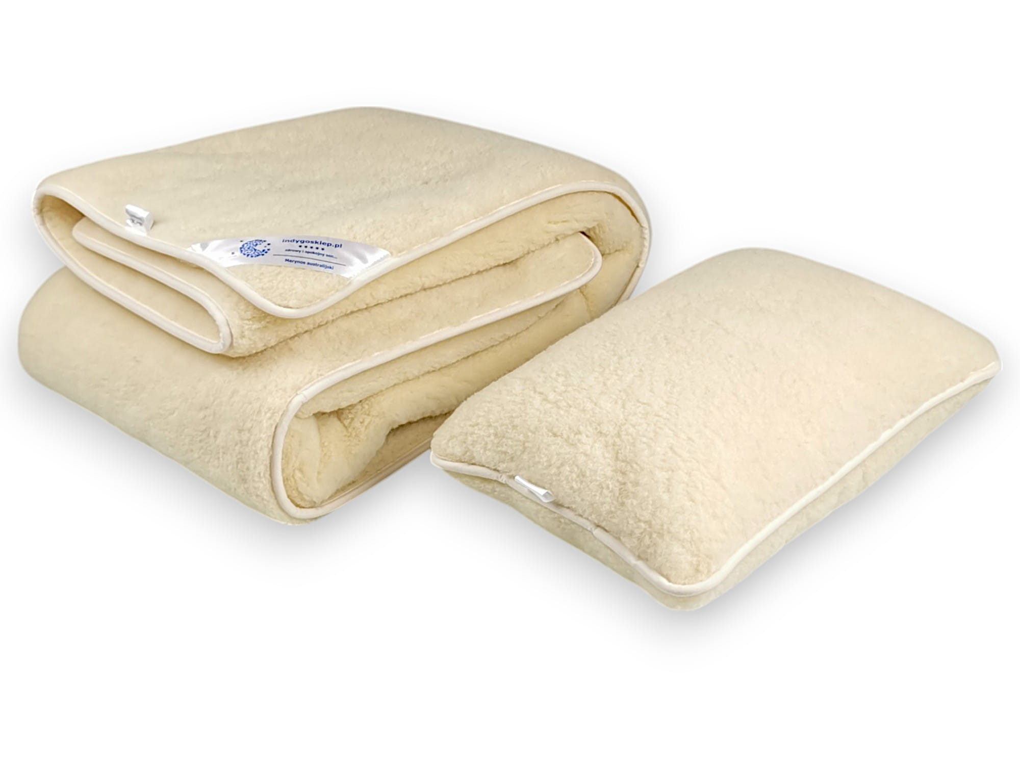 Pościel wełniana merynos australijski ecru (kołdra 140x200, poduszka 40x60) (+-5cm)