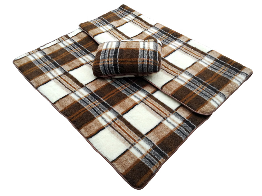 Pościel wełniana merynos australijski wzór krata (kołdra 140x200, poduszka 45x75) (+-5cm)