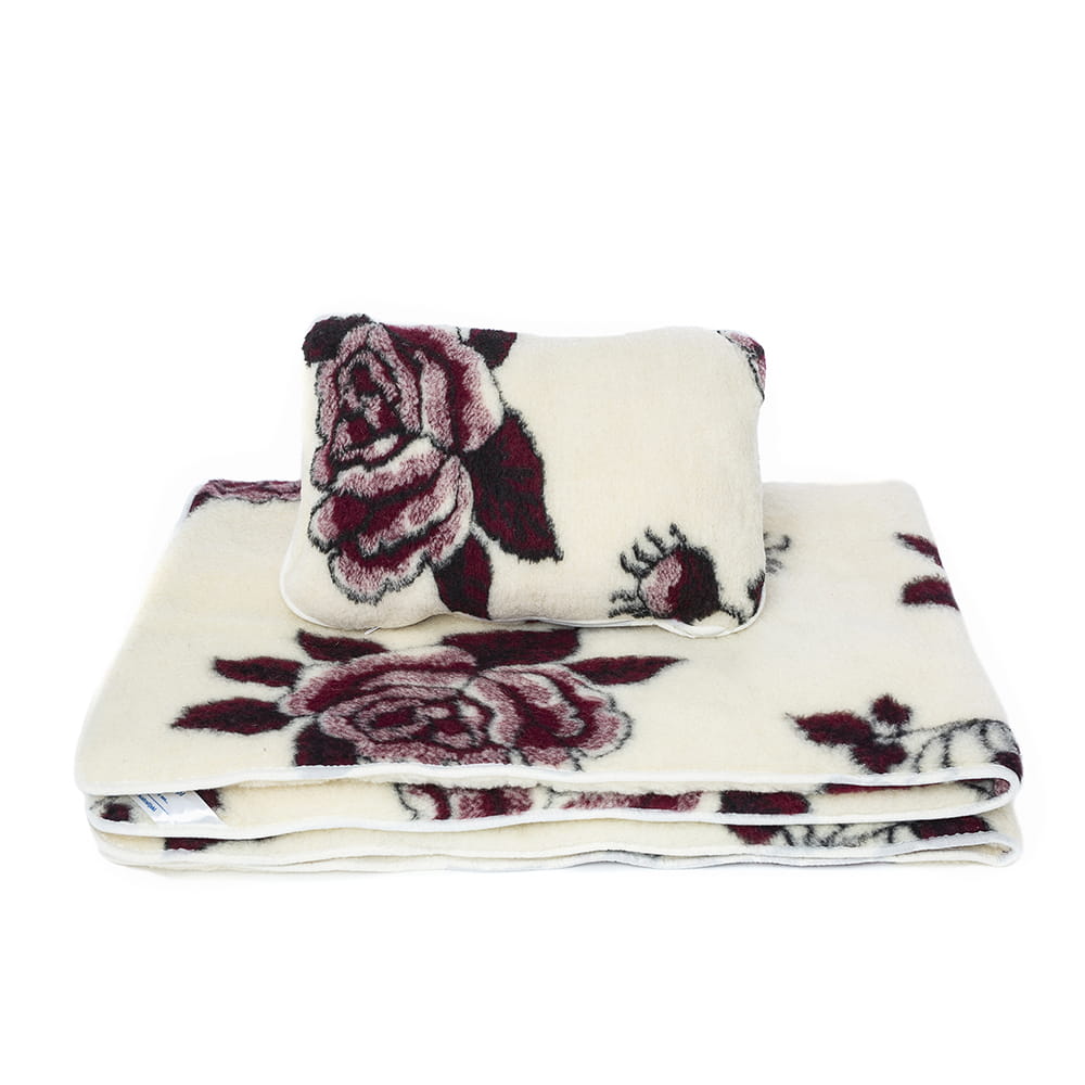 Pościel wełniana merynos australijski wzór czerwona róża (kołdra 140x200, poduszka 50x60) (+-5cm)