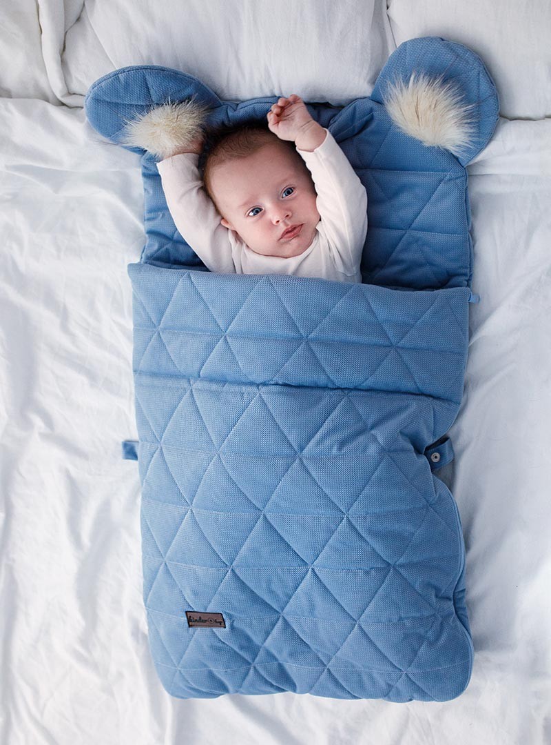 Śpiworek niemowlęcy Dream Catcher Triangles Jeans 6in1 z otworami na pasy 80x45 cm