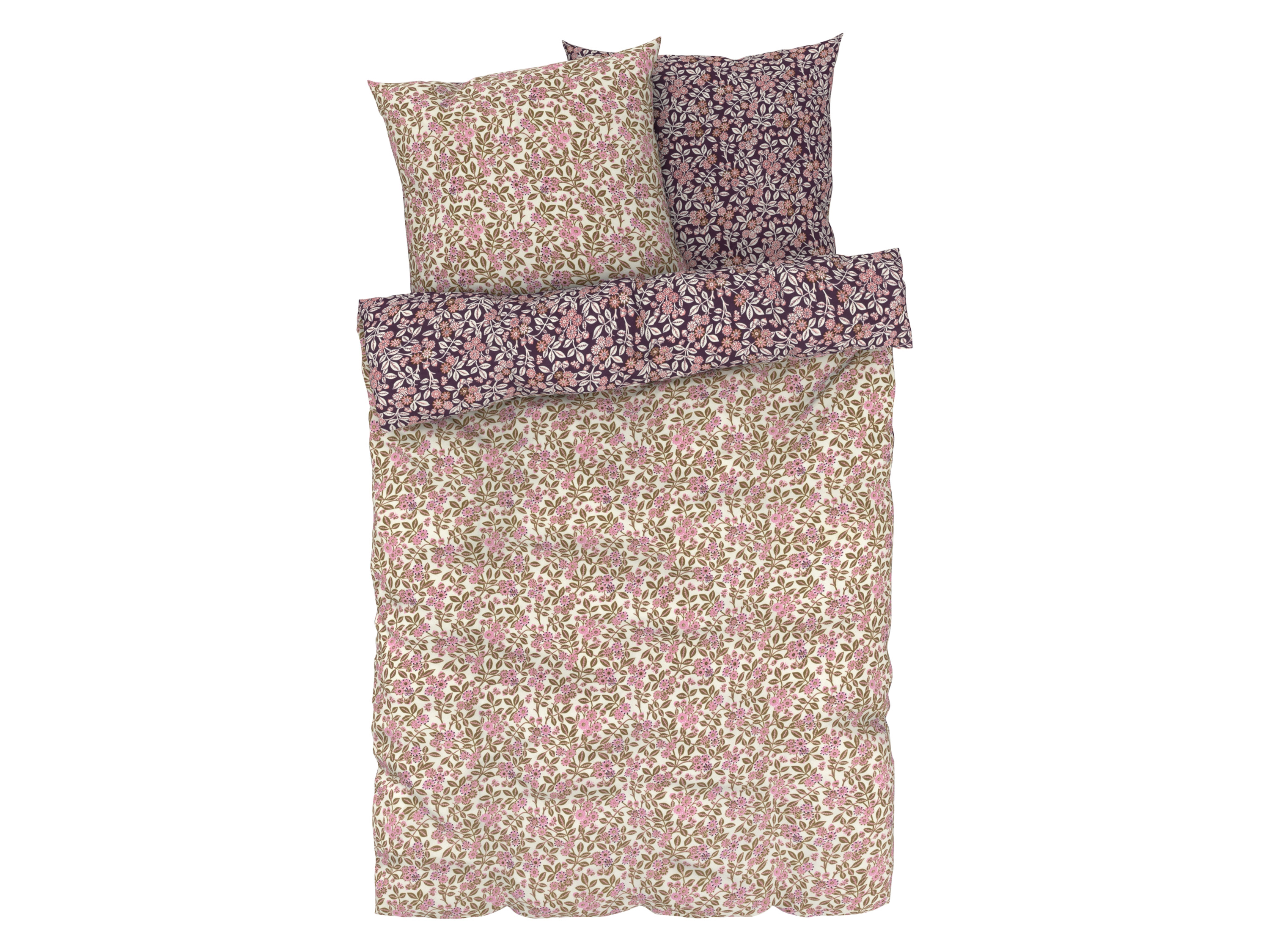 Livarno home Pościel z mikrowłókna satynowego, 160 x 200 cm Kwiaty/ różowy/ biały