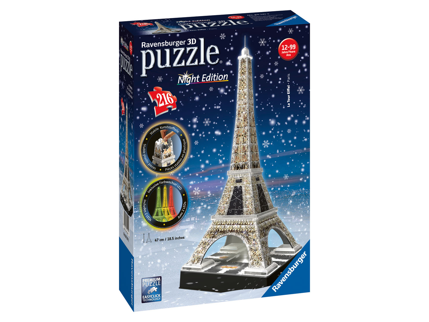 Ravensburger Puzzle 3D Led, 216 elementów Wieża Eiffla