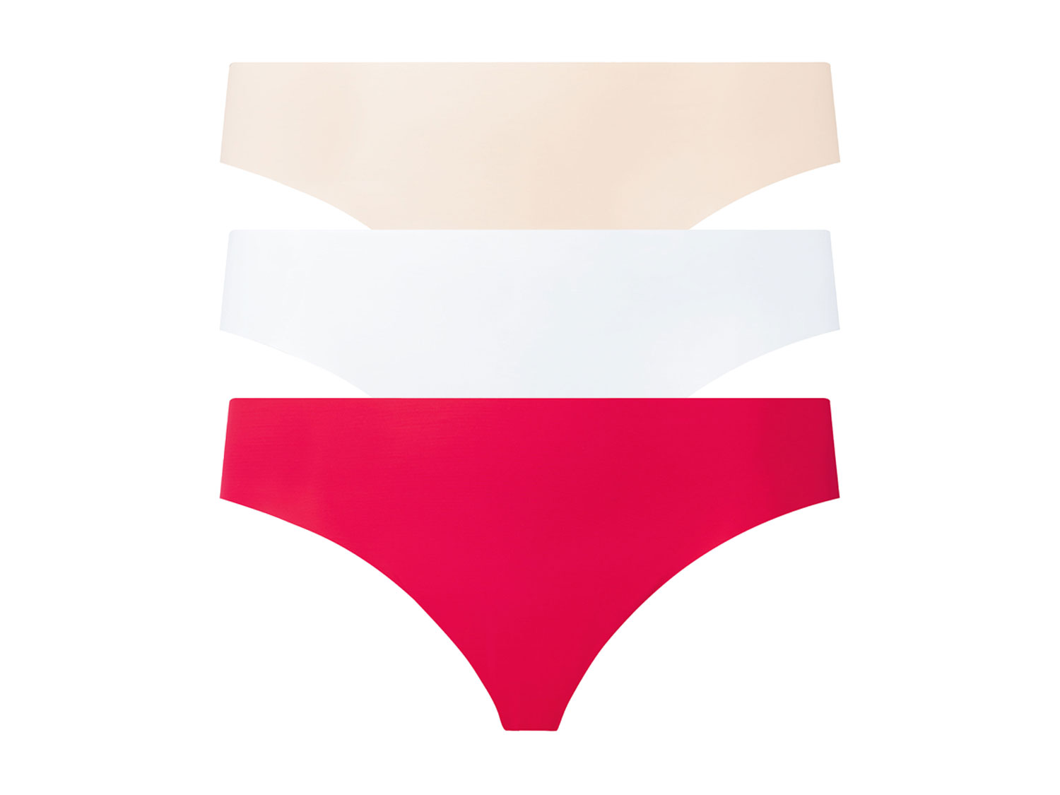 esmara Stringi damskie bezszwowe, 3 pary L 44/46, Czerwony/beżowy/biały