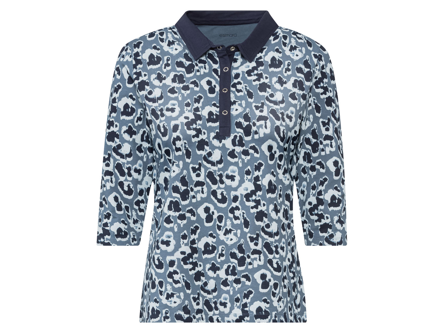 esmara Koszulka polo damska z bawełną, z rękawem 3/4 Niebieski/ we wzory, L44/46