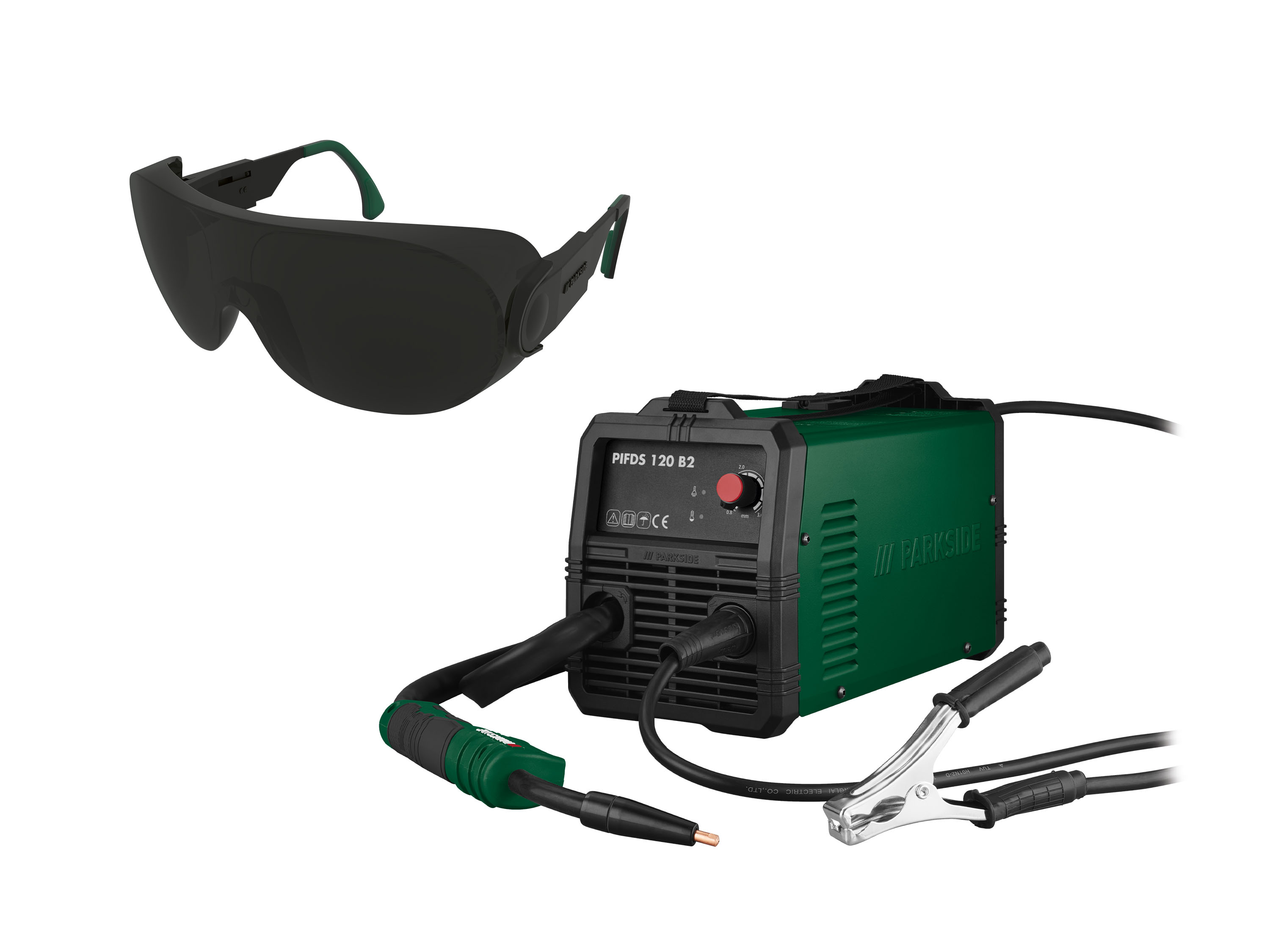 Parkside Zestaw Spawarka inwertorowa Flux 230 V, 120 A i okulary spawalnicze
