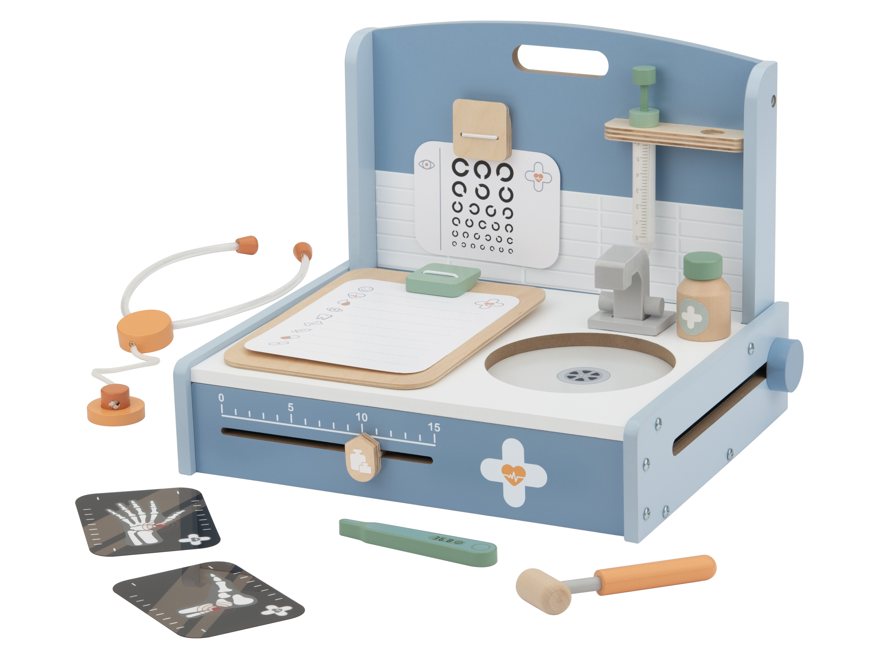 lupilu Drewniana przychodnia / stół warsztatowy / toaletka do zabawy Klinika stołowa