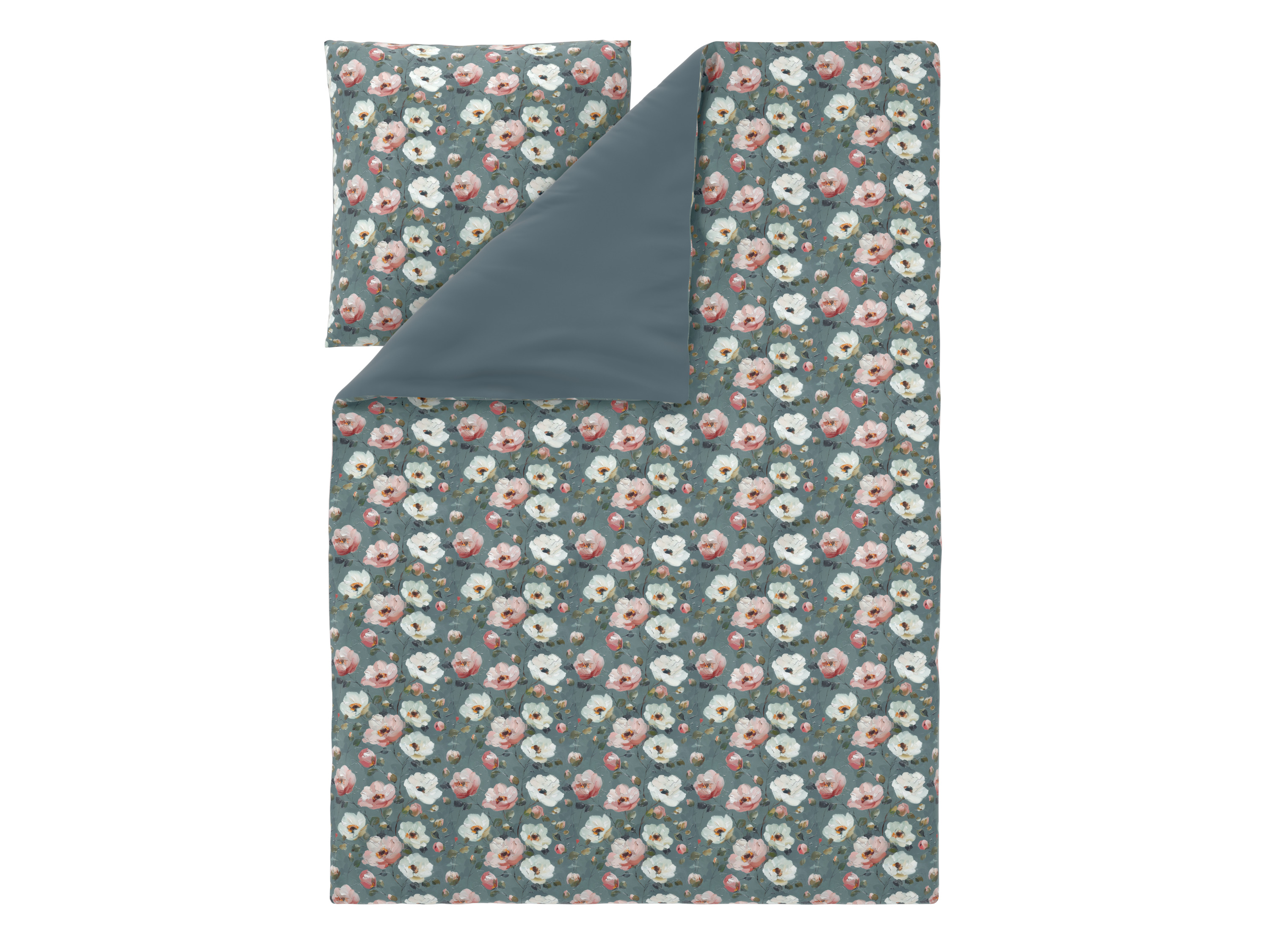 Livarno Pościel satynowa z bawełny, 140 x 200 cm Kwiaty/zielony