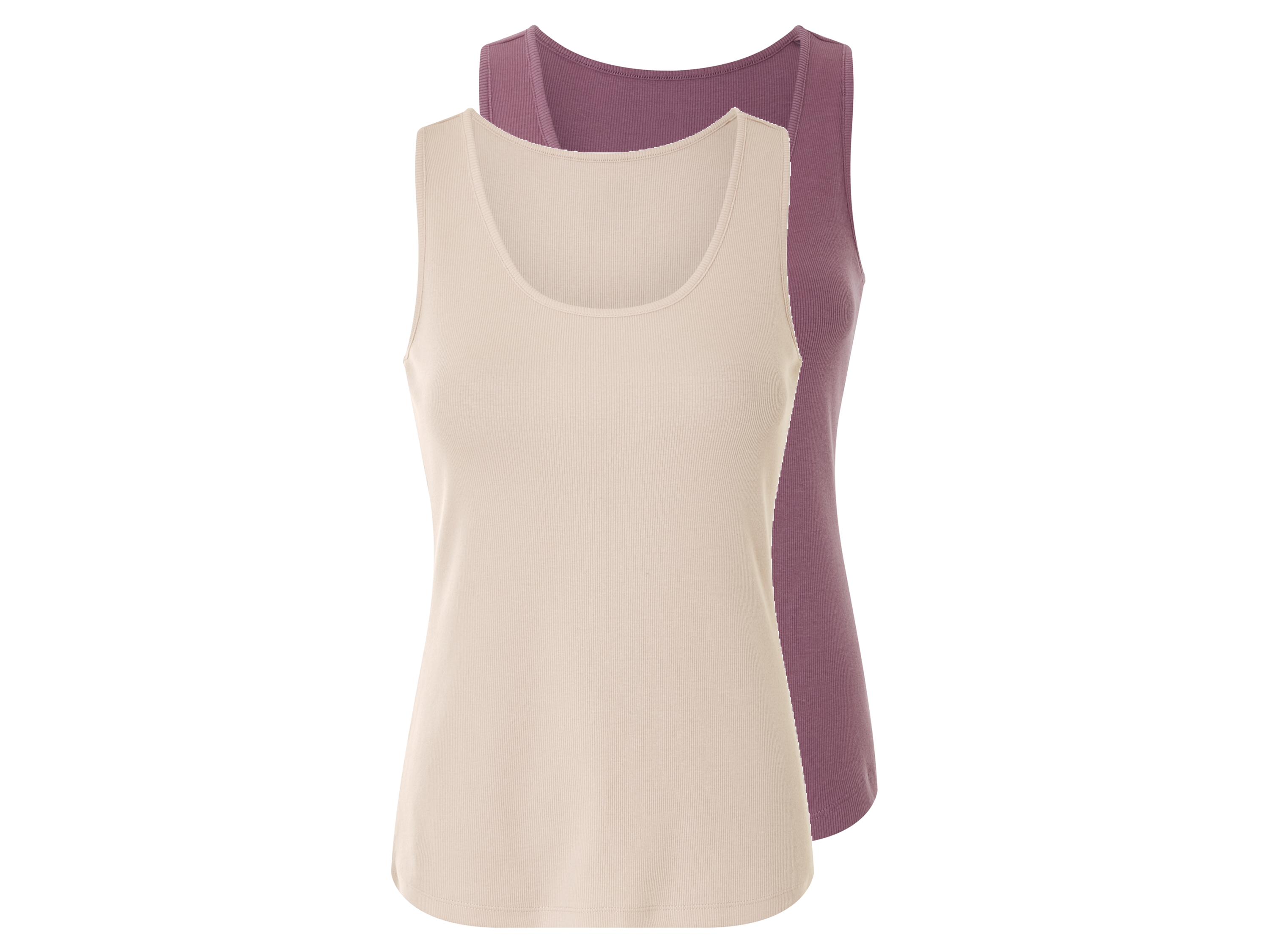 esmara Topy prążkowane damskie z bawełną, 2 sztuki Różowy/ beżowy, L44/46