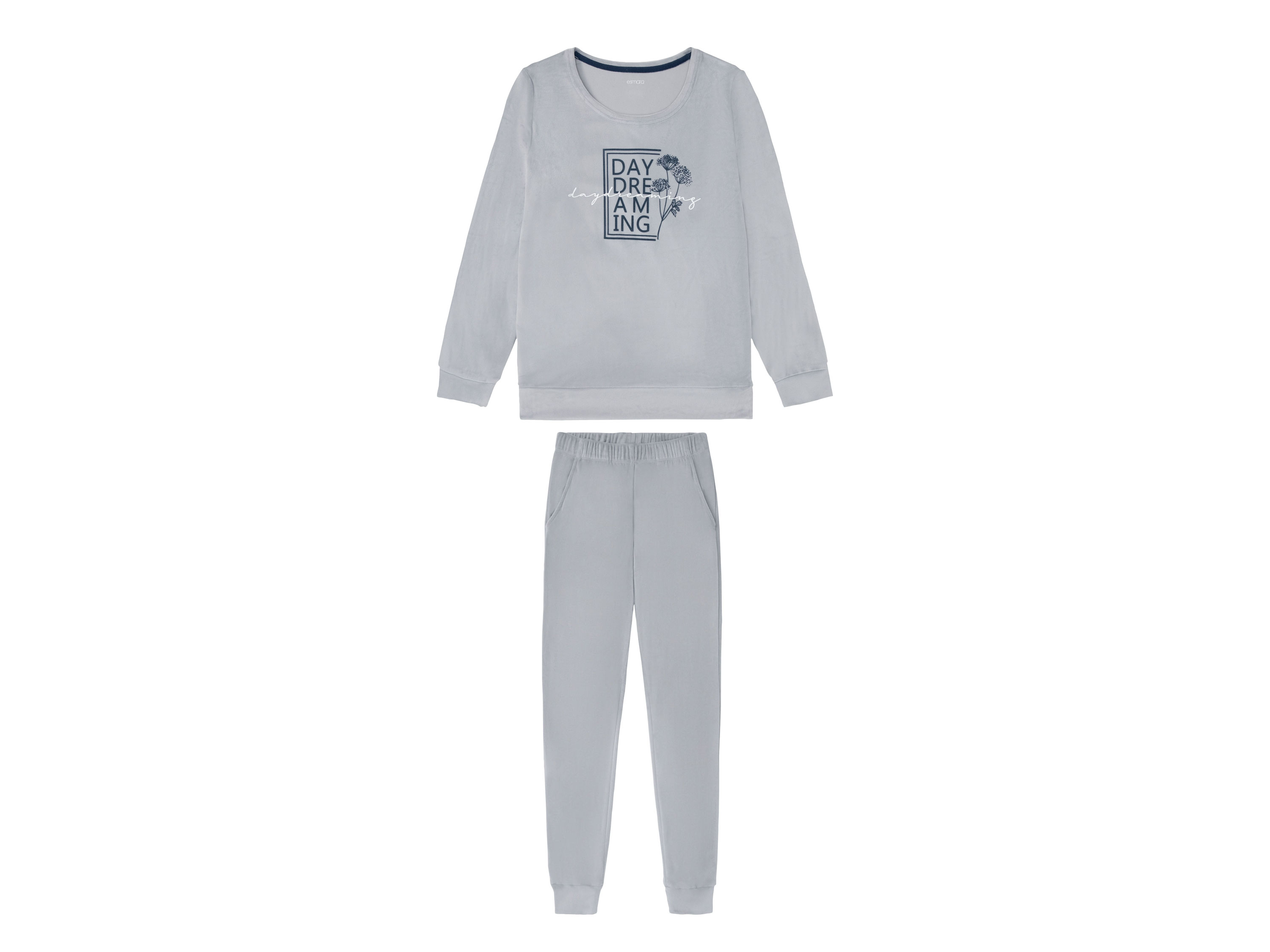 esmara Piżama damska z weluru koszulka + spodnie Szary, XS 32/34