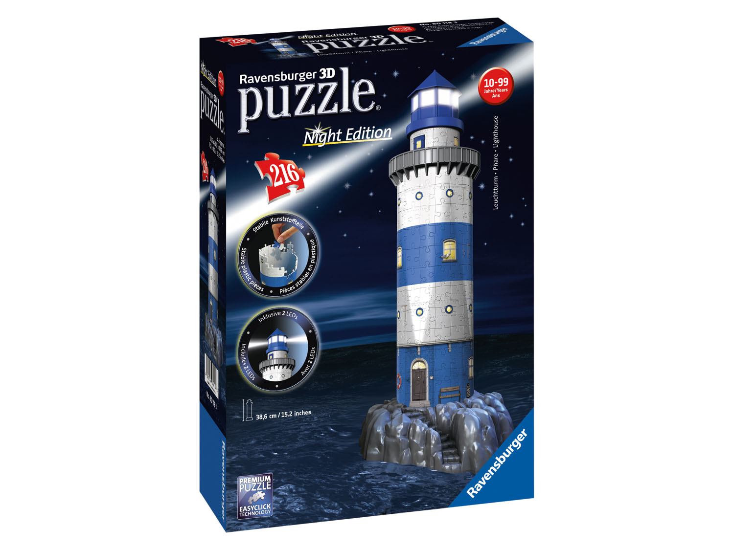 Ravensburger Puzzle 3D Led, 216 elementów Latarnia morska