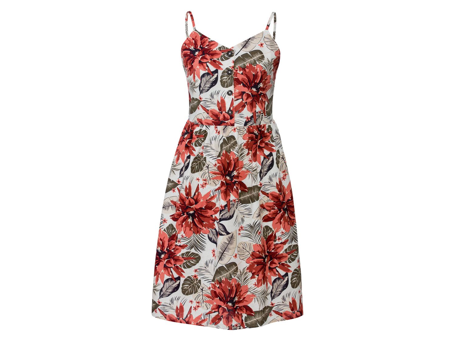 esmara Sukienka damska z lnem, 1 sztuka W duże kwiaty, 36