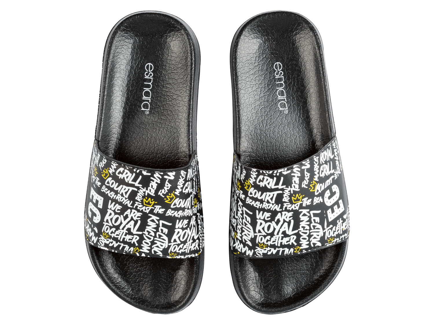 esmara Klapki kąpielowe damskie z motywem „Electric Castle” Czarny / biały, 38