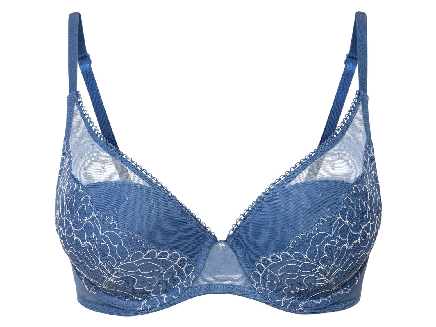 Esmara Lingerie Biustonosz damski push-up z koronką, 1 sztuka Niebieski, 75B