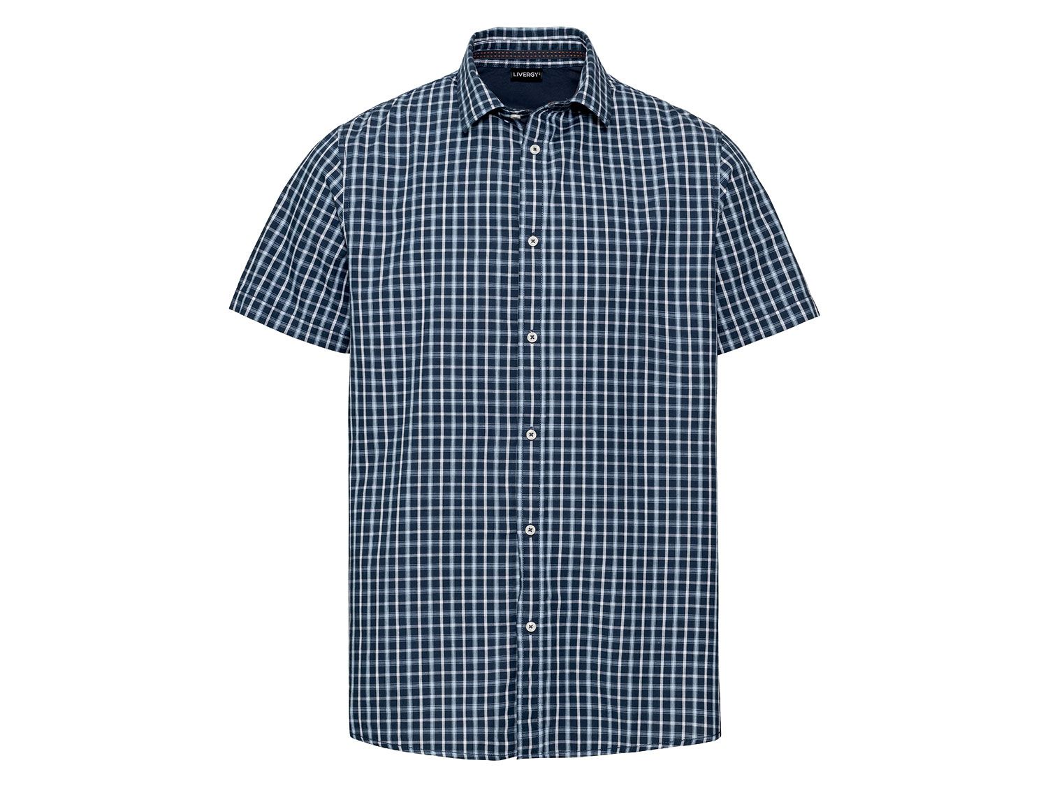 Livergy Koszula męska z krótkim rękawem Kratka/ granatowy, XL 43/44