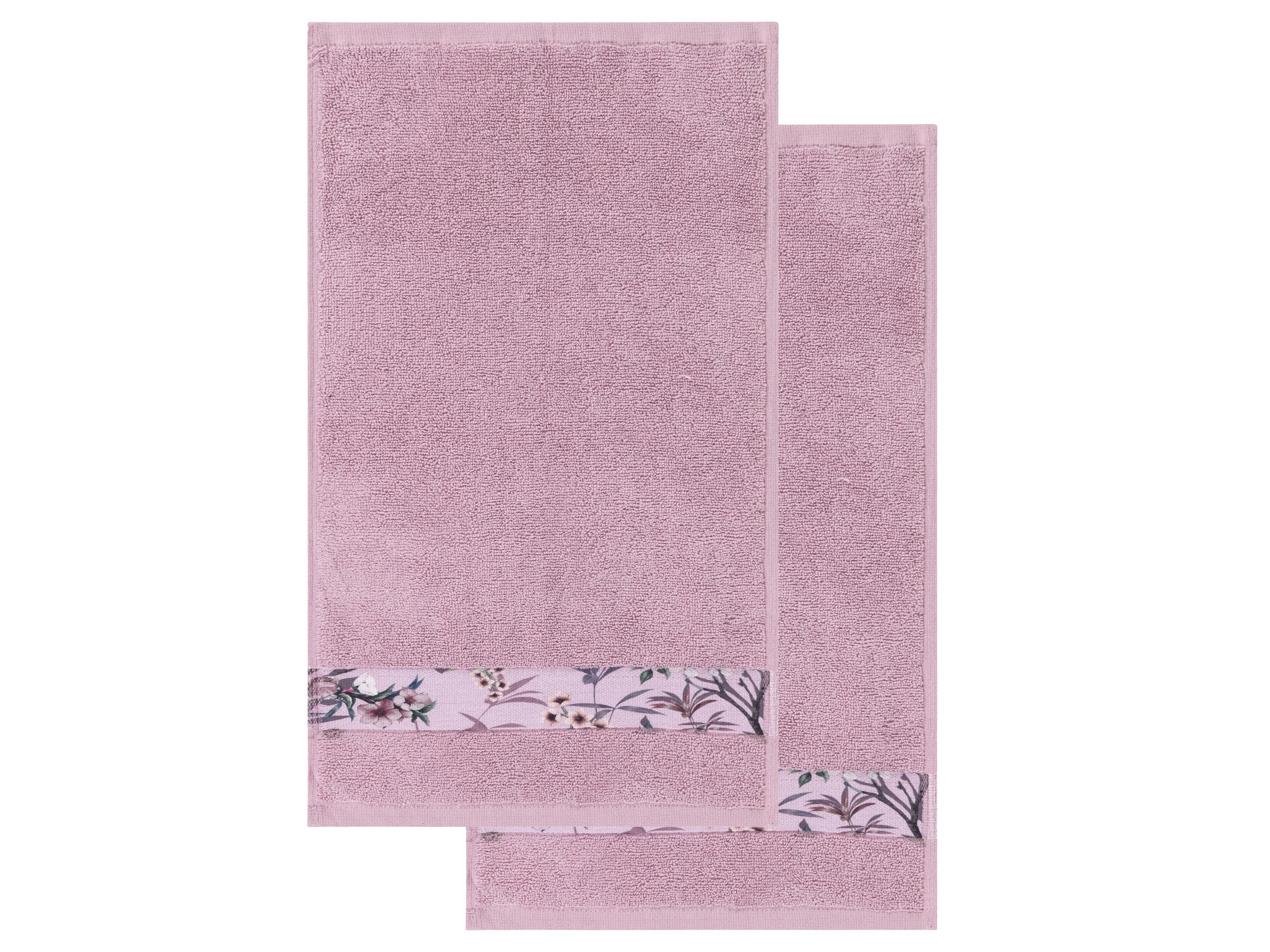Livarno home Komplet 2 ręczników frotte, 50 x 100 cm Kwiaty/ różowy