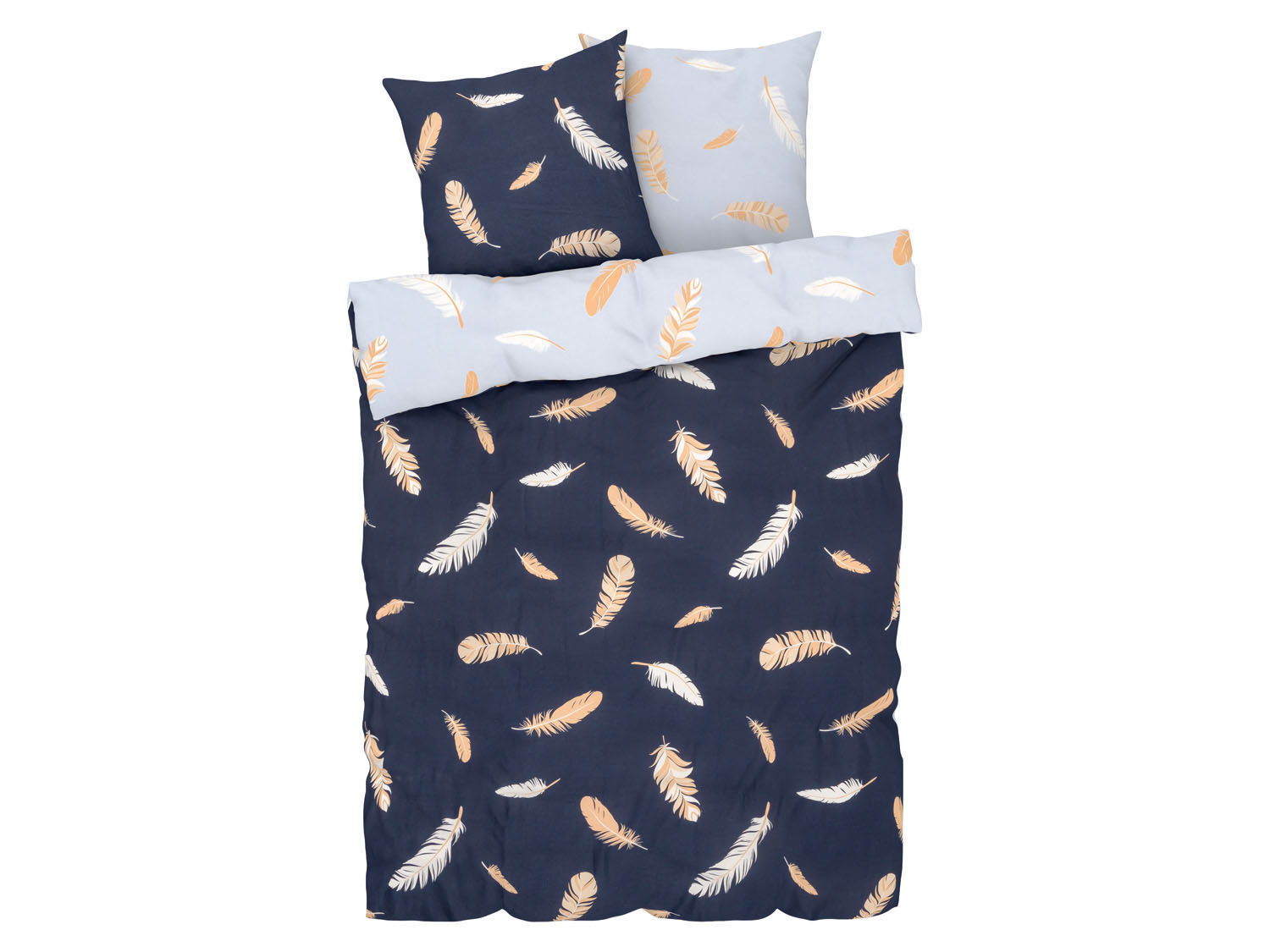 Livarno home Dwustronna pościel satynowa, 160 x 200 cm Pióra/ granatowy