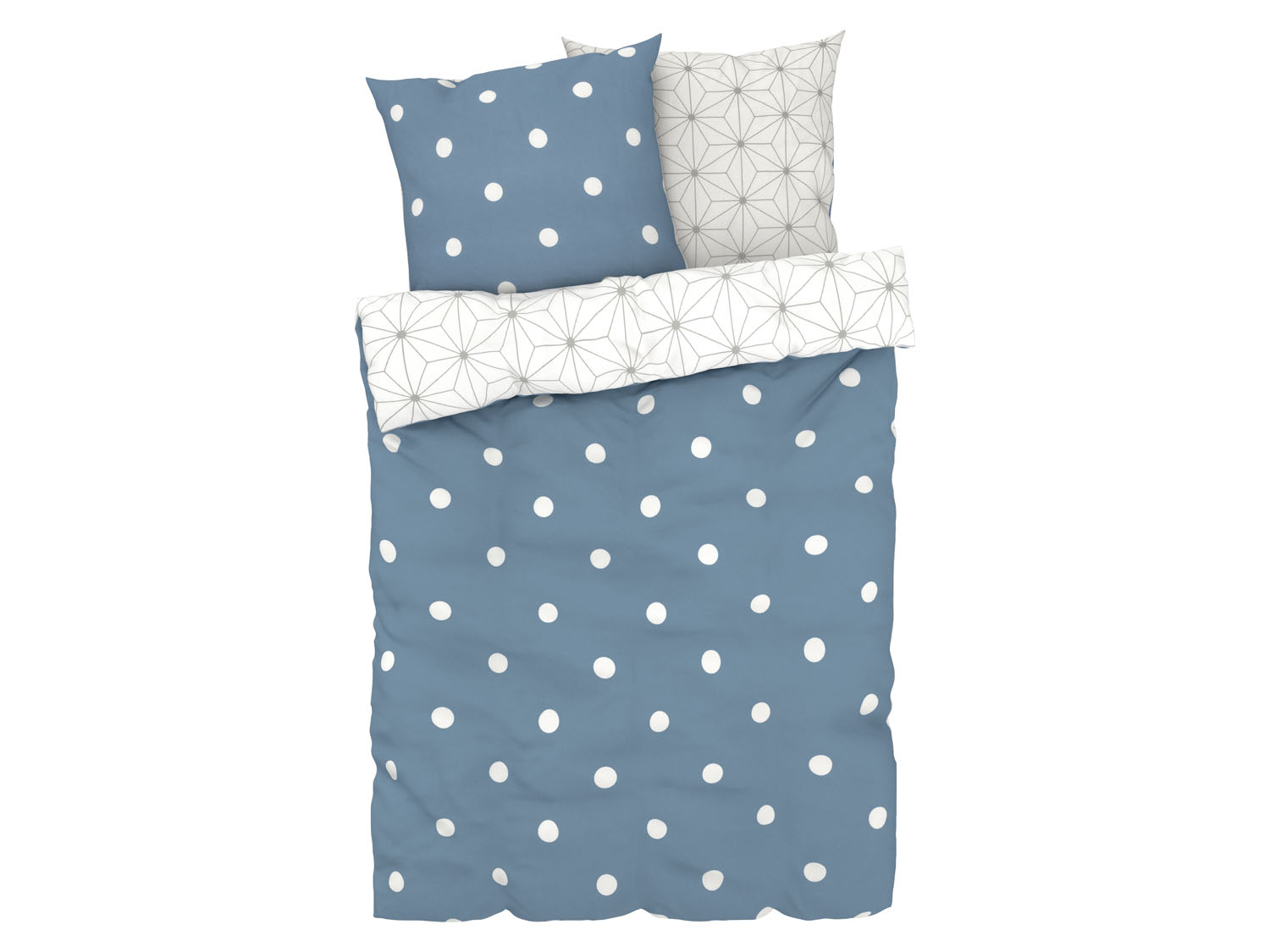 Livarno home Dwustronna pościel z bawełny satynowej, 160 x 200 cm Niebieski w kropki