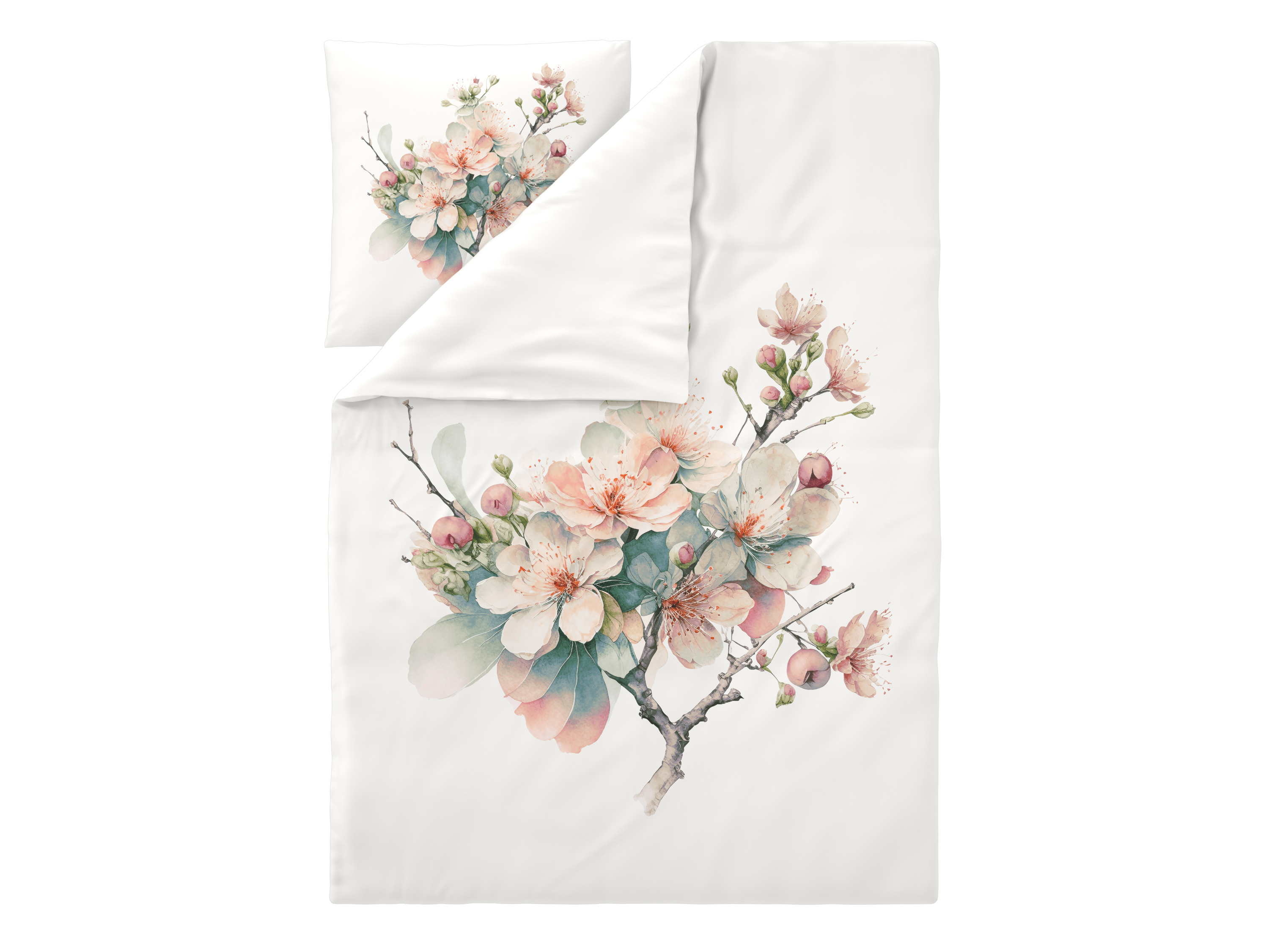 Livarno Pościel satynowa z bawełny, 140 x 200 cm Kwitnące drzewo/biały