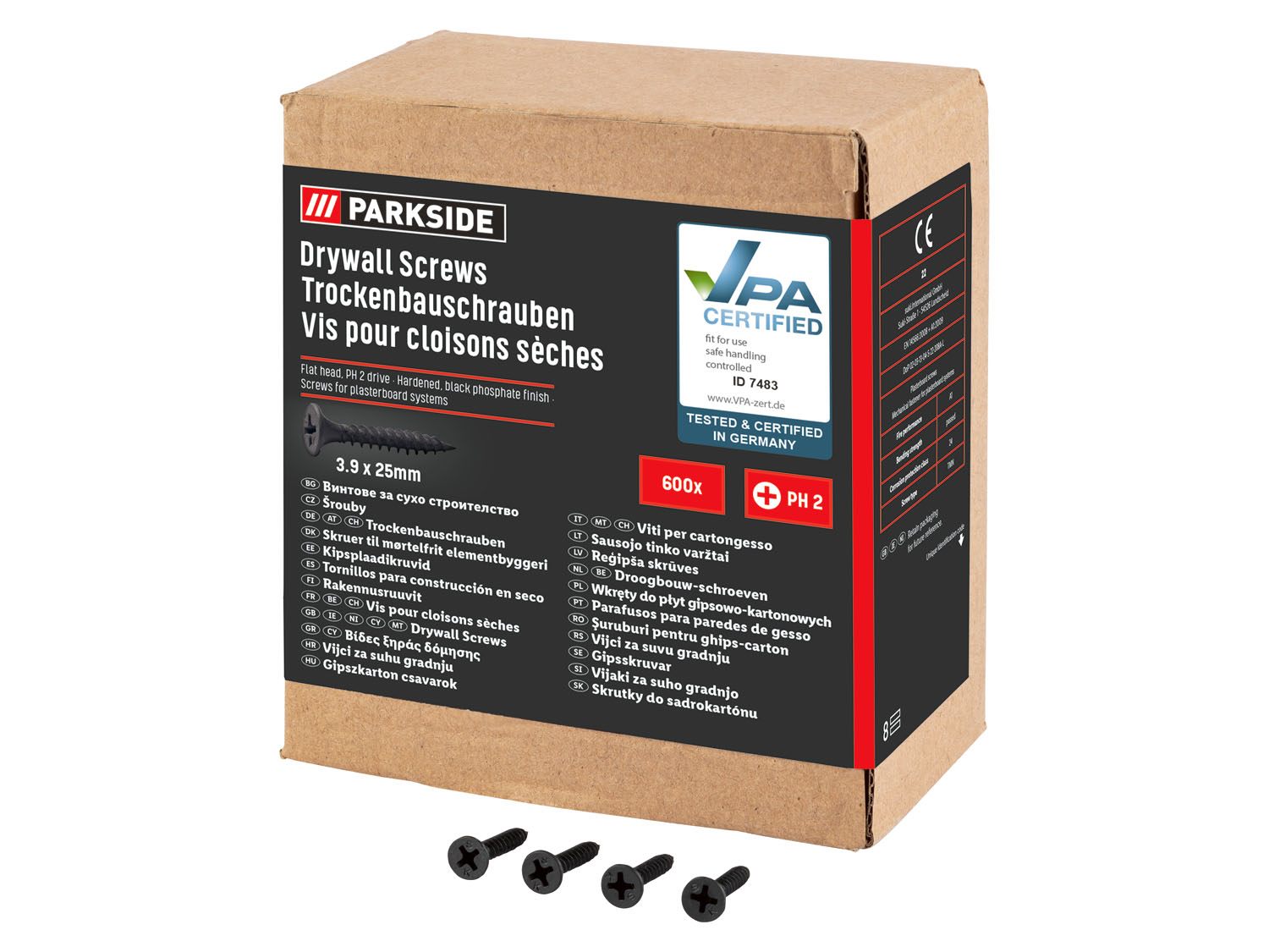 Parkside Wkręty do suchej zabudowy, z łbem trąbkowym, 1 zestaw 3,9 x 25 mm