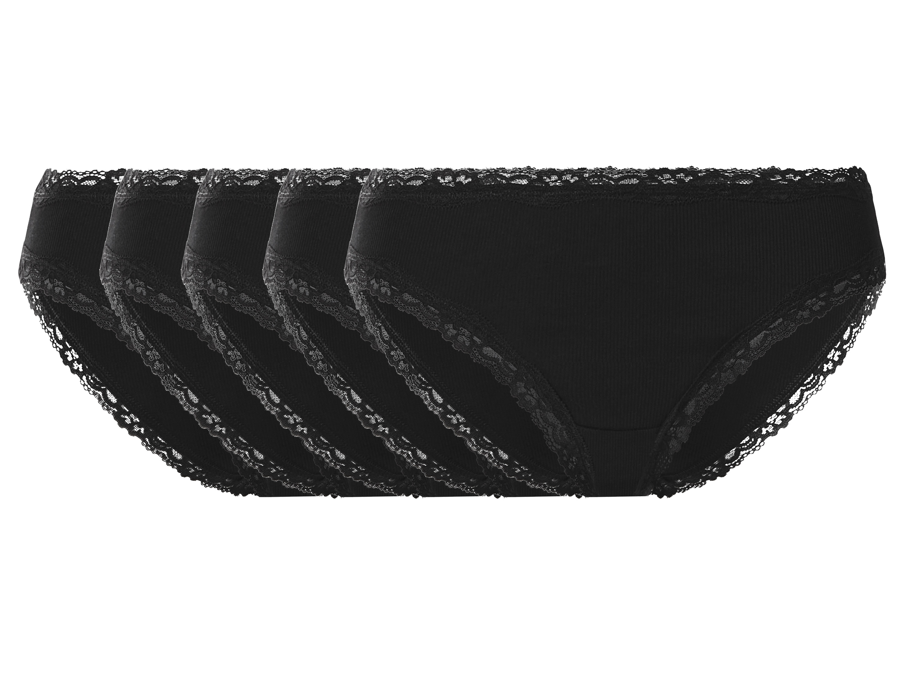 esmara Majtki damskie z koronką, 5 par Czarny, L44/46