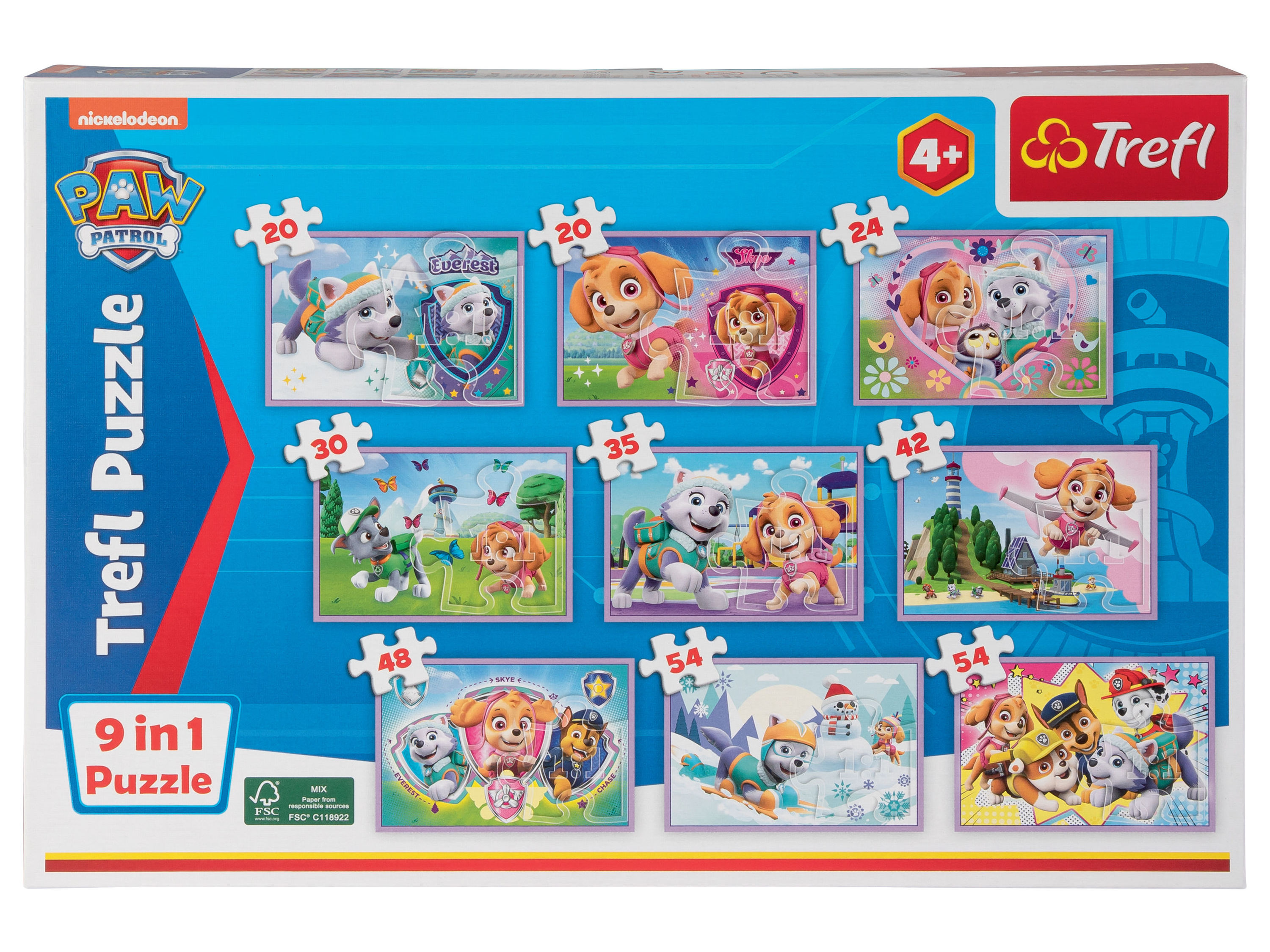 Trefl Puzzle z bohaterami bajek 9 w 1, 1 sztuka Wzór Psi Patrol różowy