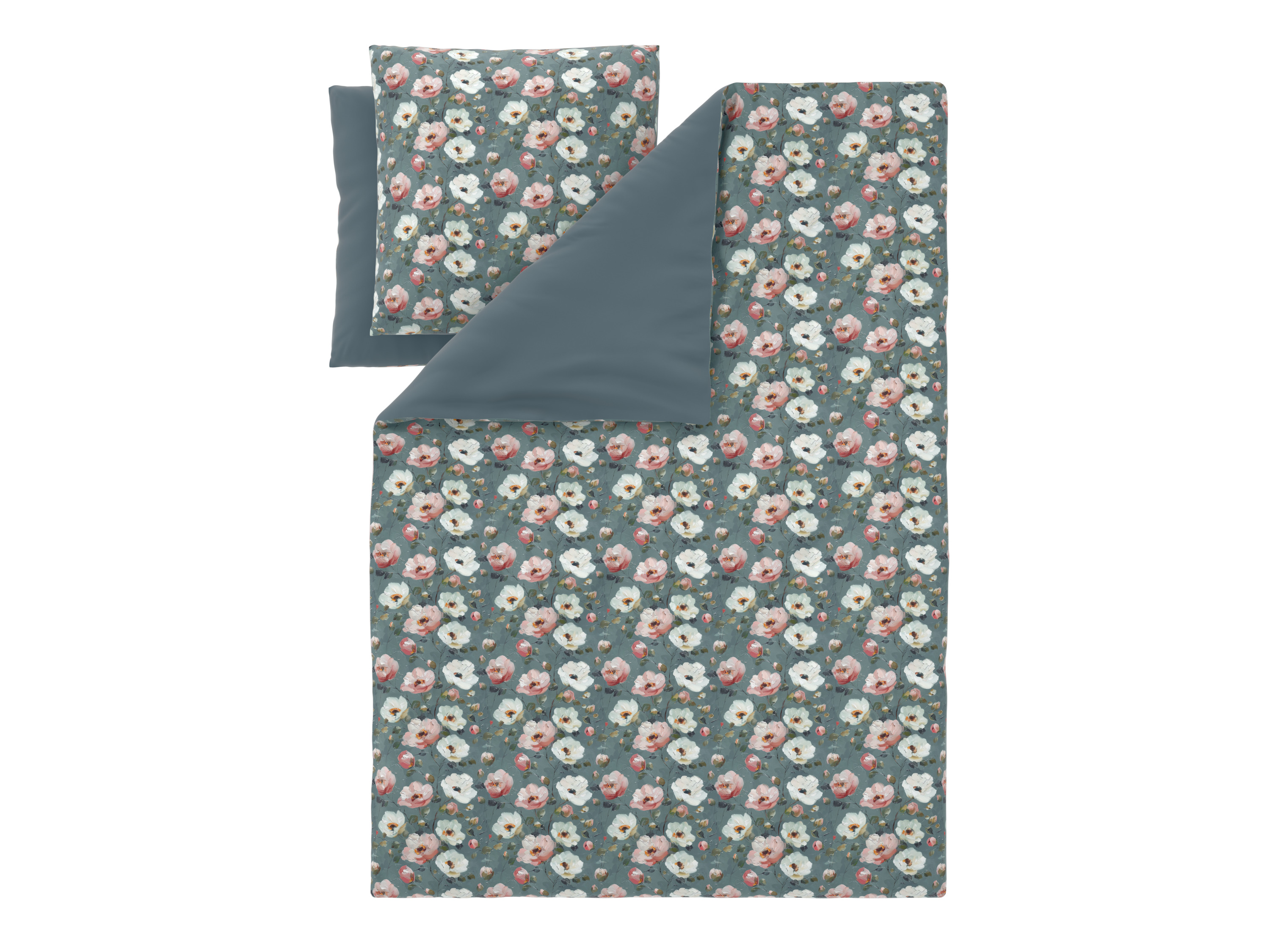 Livarno Pościel satynowa z bawełny, 220 x 200 cm Kwiaty/ zielony