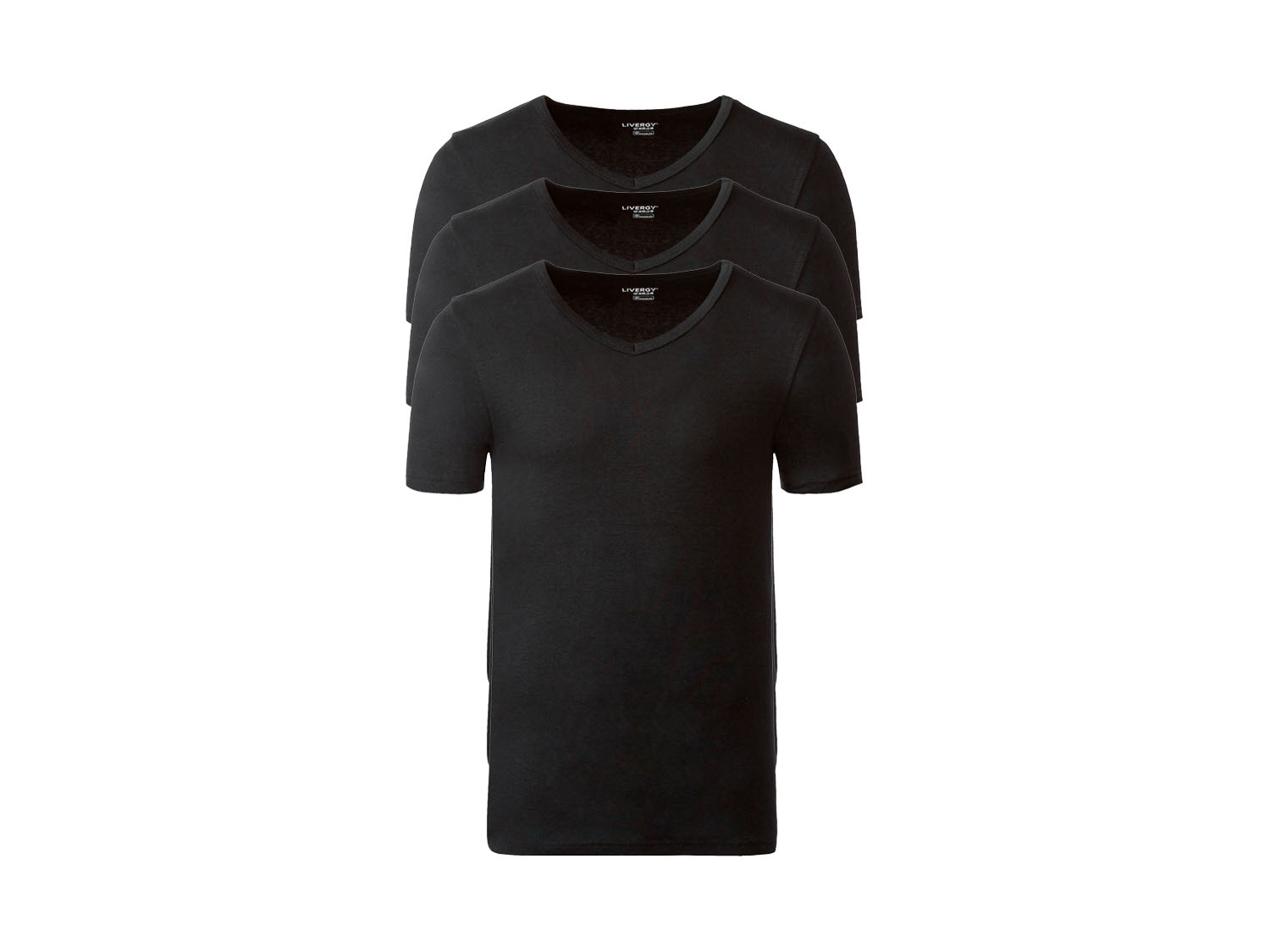Livergy Podkoszulki męskie z bawełny, 3 sztuki Dekolt w kształcie litery V, 7/Xl, Czarny
