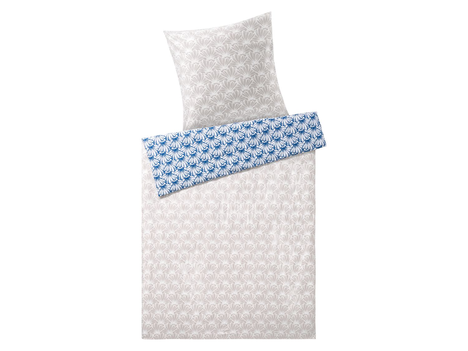 meradiso Pościel dwustronna z bawełny renforcé 140 x 200 cm, 1 komplet Muszle niebieski/szary