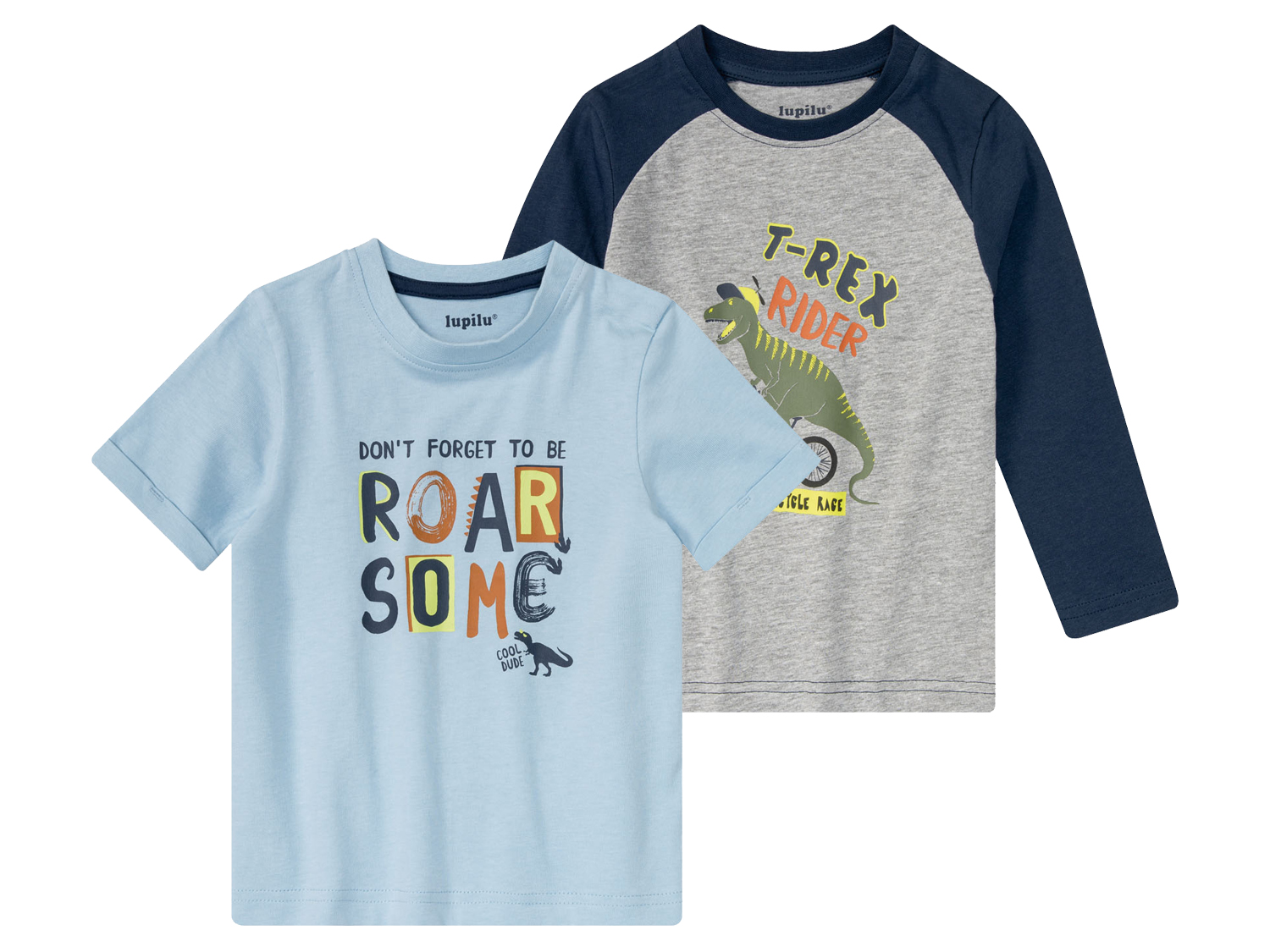 lupilu Koszulki chłopięce z bawełną, 2 sztuki Szary/niebieski, 98/104