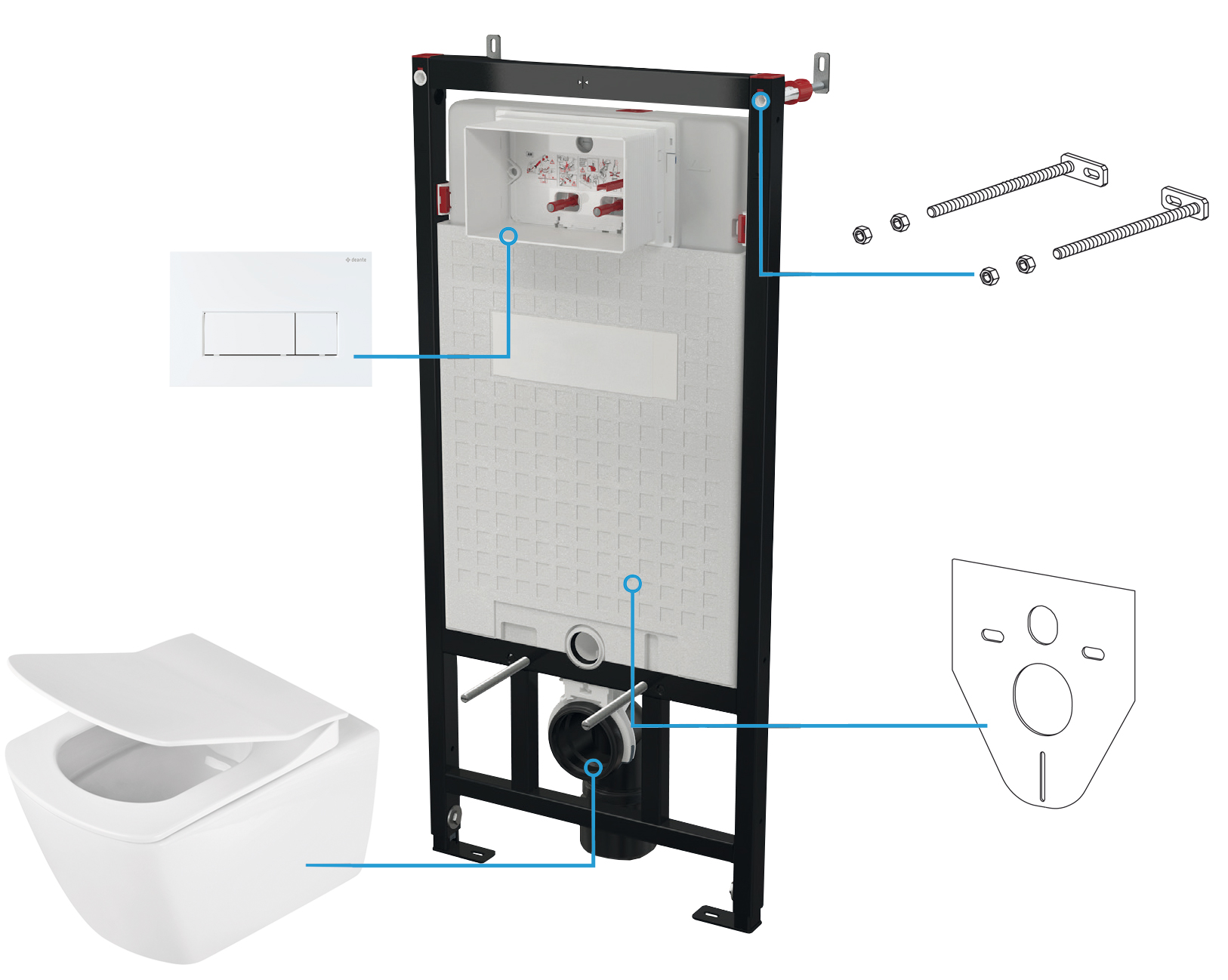Darmowa Dostawa - Zestaw stelaż z miską, deską i przyciskiem Deante Anemon CDZA6ZPW