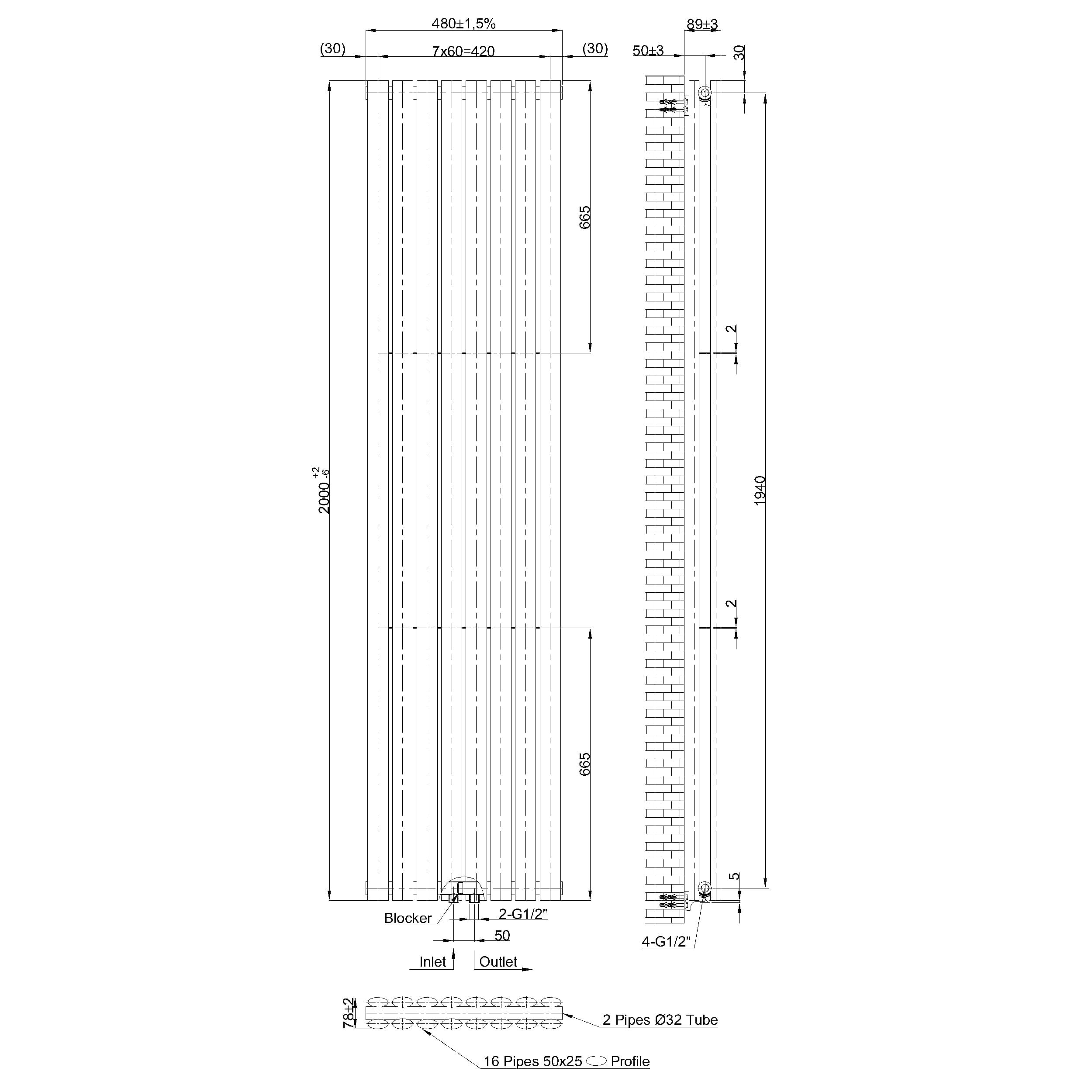 Darmowa Dostawa - Grzejnik łazienkowy dekoracyjny 200x48 cm czarny Invena UG20C20