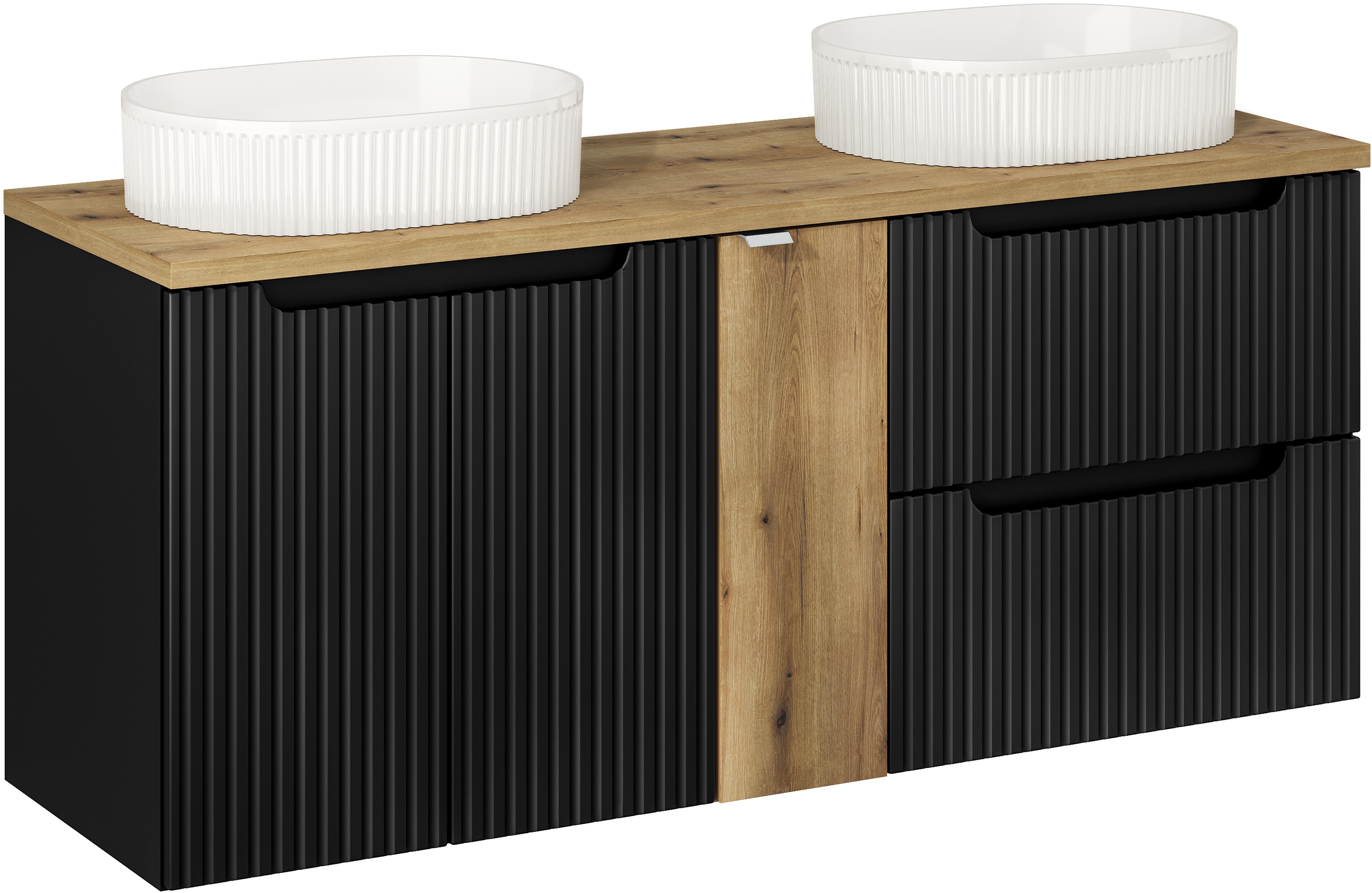 Darmowa Dostawa - Umywalka z szafką, blatem i lustrem 140 cm czarną Comad Nova Black SETNOBBOAK140CMUNBEYOND5WH