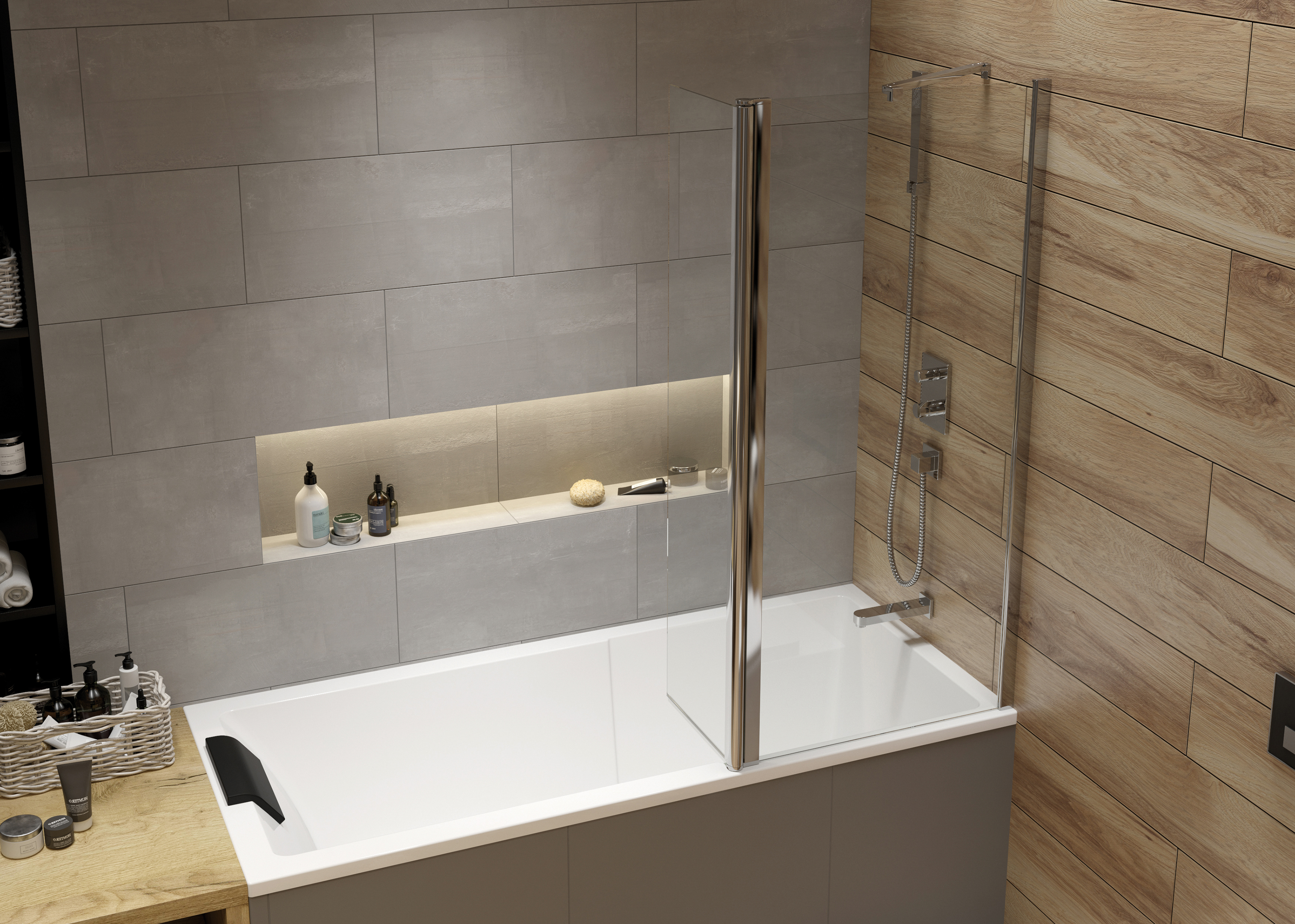 Darmowa Dostawa - Parawan nawannowy 70 cm 2-częściowy srebrny połysk/szkło przezroczyste Sanplast Exa Line 600540180038401