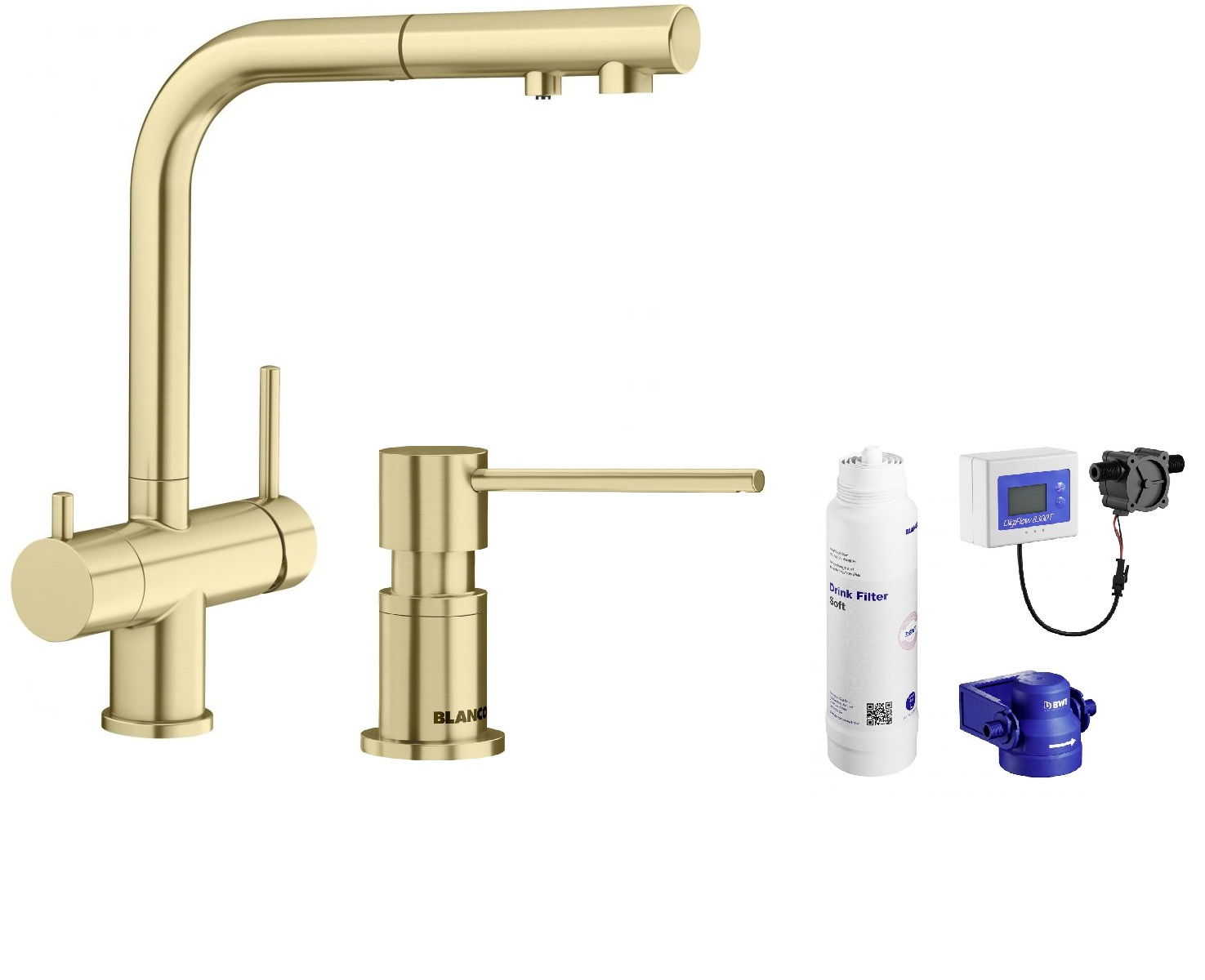 Darmowa Dostawa - Bateria kuchenna z filtrem stojąca złoto/stare złoto Blanco Fontas-S II abset11465