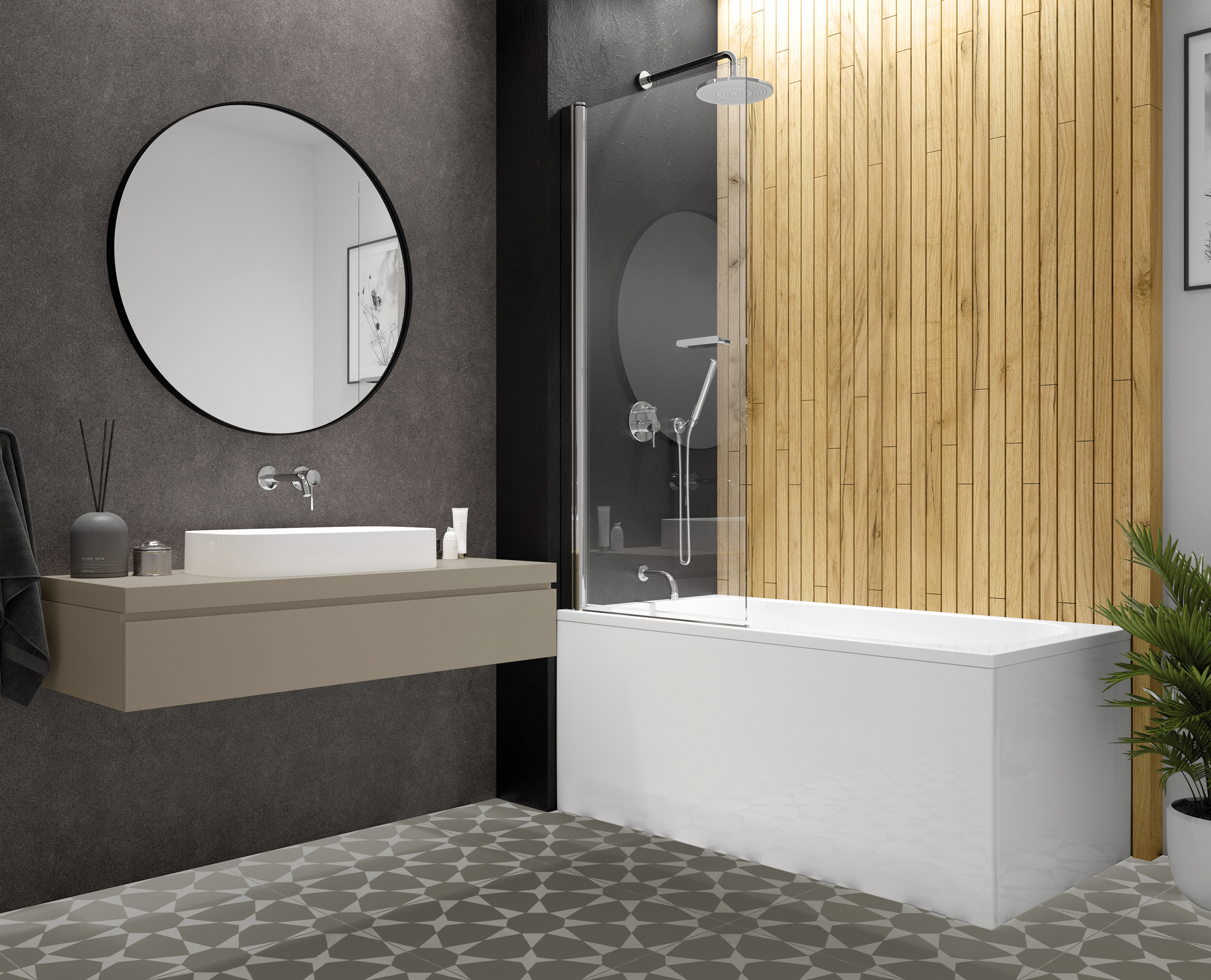 Darmowa Dostawa - Parawan nawannowy 70 cm 1-częściowy srebrny połysk/szkło przezroczyste Sanplast Exa Line 600540104038401