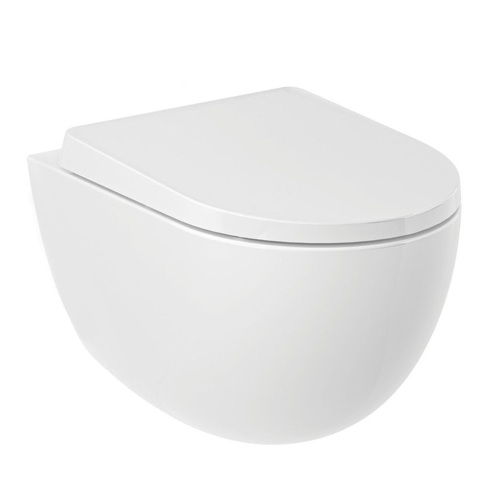 Darmowa Dostawa - Miska WC z deską wolnoopadającą wisząca bez kołnierza ze spłukiwaniem wirowym biały połysk Kludi Resa D 24WCSET43