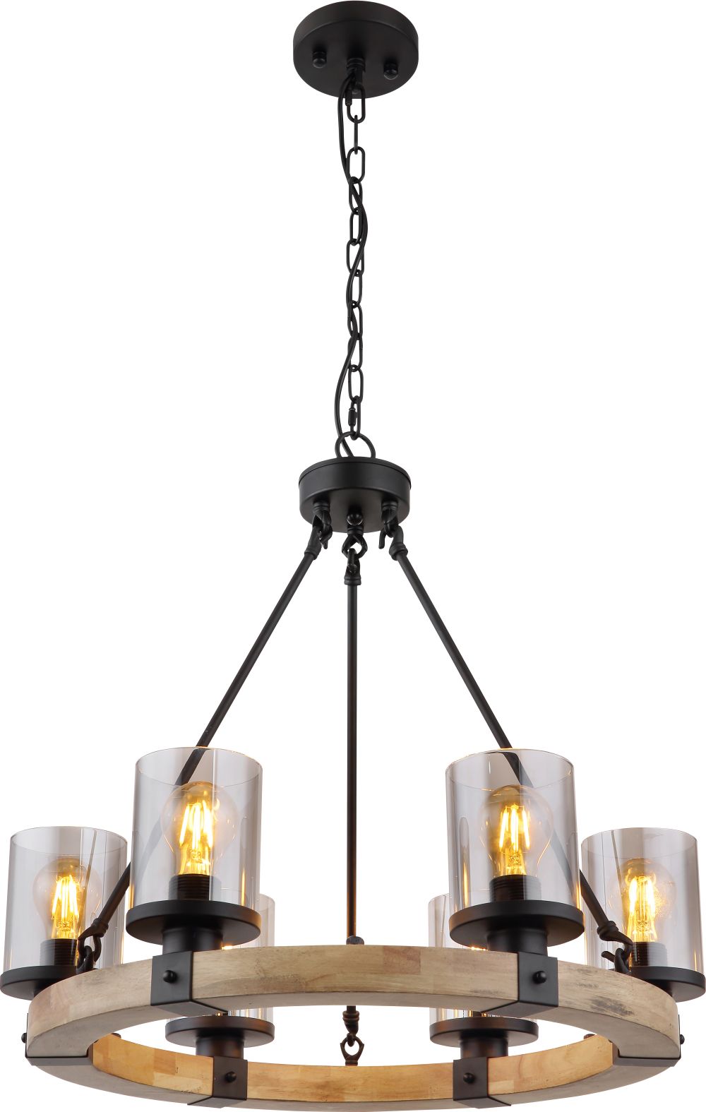 Darmowa Dostawa - Lampa wisząca 6x60 W czarna-przydymiona-drewno Globo Lighting Lila 155556H