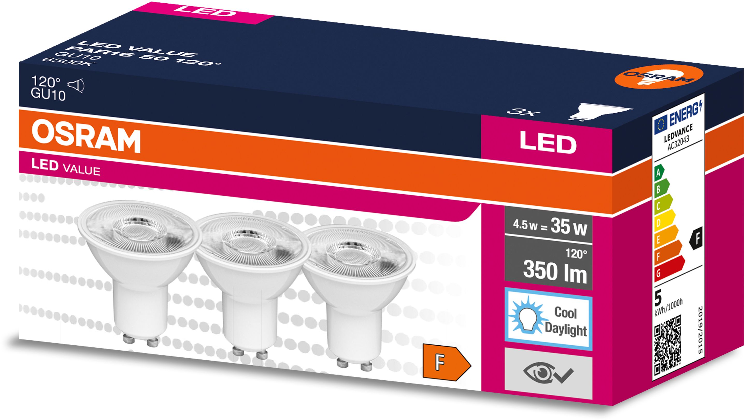 Darmowa Dostawa - Żarówki LED Multipack 3x4.5 W 6500 K gu10 Osram Value 4058075497597