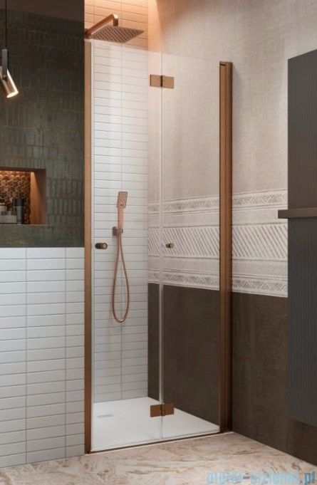 Darmowa Dostawa - Drzwi prysznicowe 70 cm składane miedź szczotkowany/szkło przezroczyste Radaway NES 6 Brushed Copper DWB 100290709301R