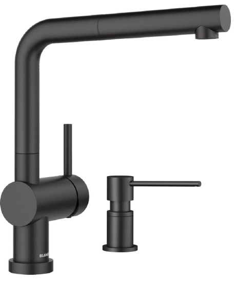 Darmowa Dostawa - Bateria kuchenna z dozownikiem stojąca czarna Blanco Linus-S-F abset10211