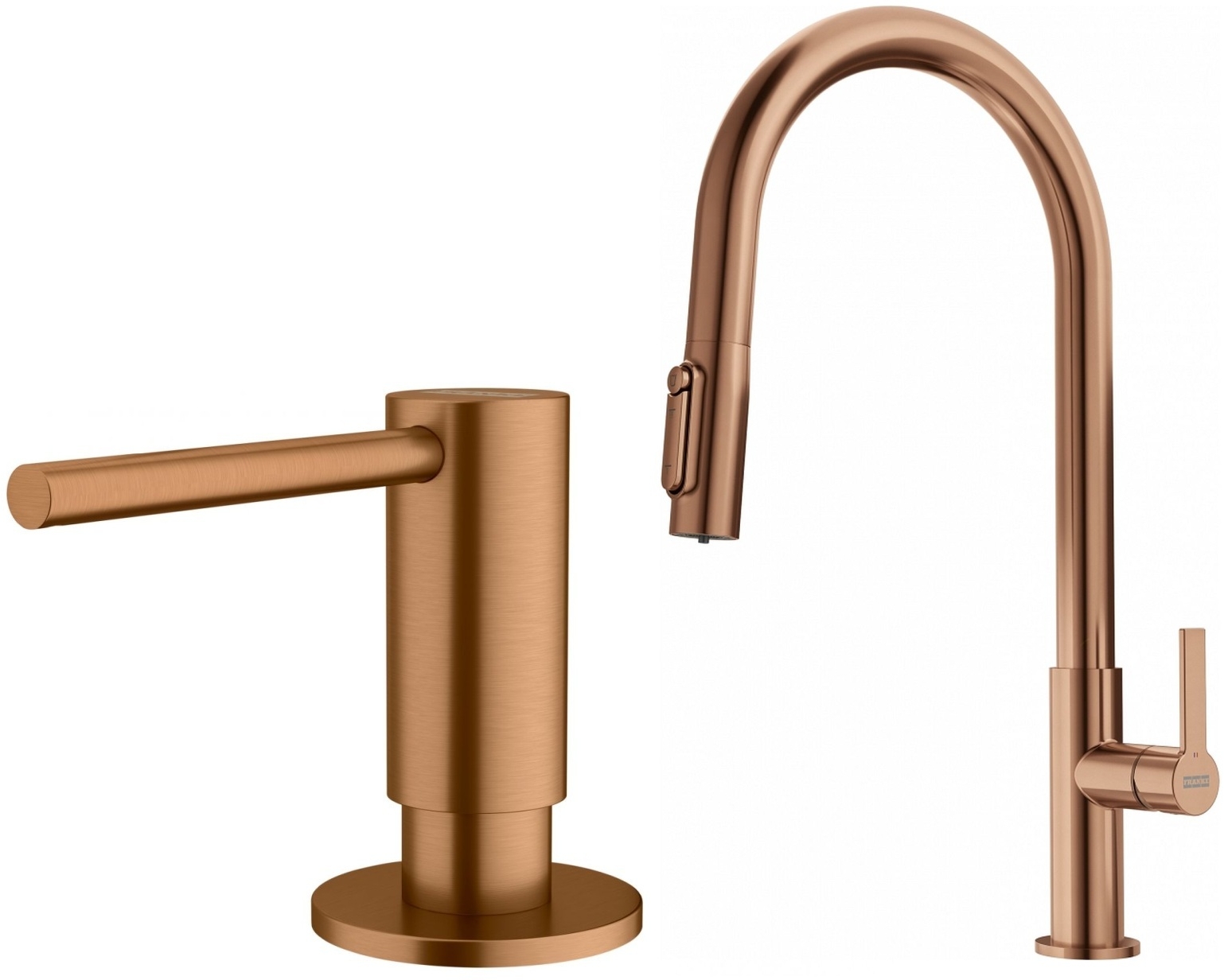 Darmowa Dostawa - Bateria kuchenna z dozownikiem stojąca miedź Franke Maris Slim Clear Water J Pull-Out abset10765