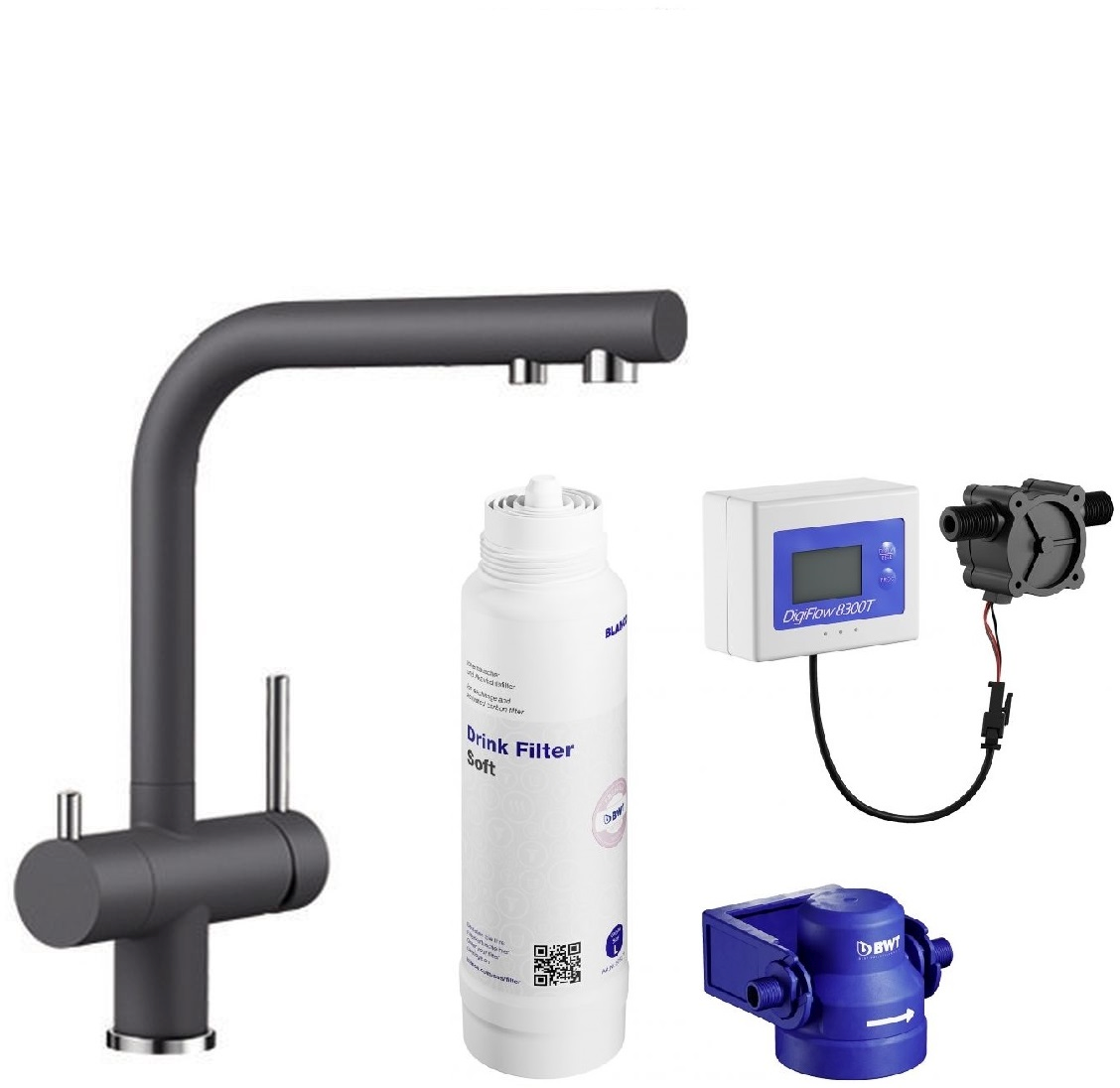 Darmowa Dostawa - Bateria kuchenna z filtrem stojąca chrom-grafit/szary Blanco Fontas II abset11457